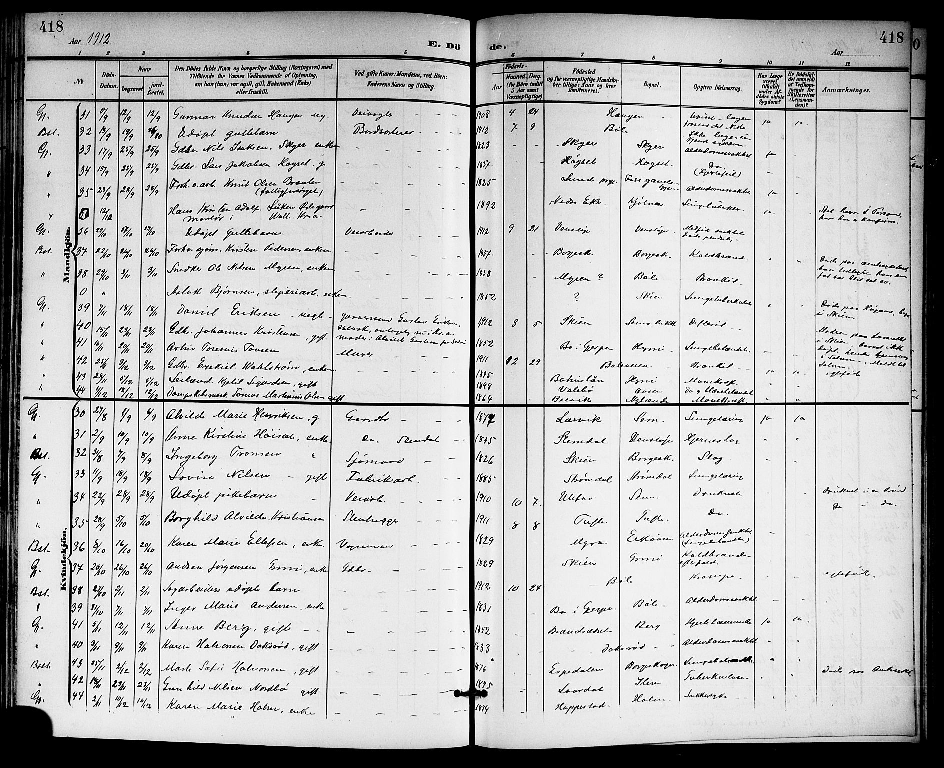 Gjerpen kirkebøker, SAKO/A-265/G/Ga/L0003: Parish register (copy) no. I 3, 1901-1919, p. 418