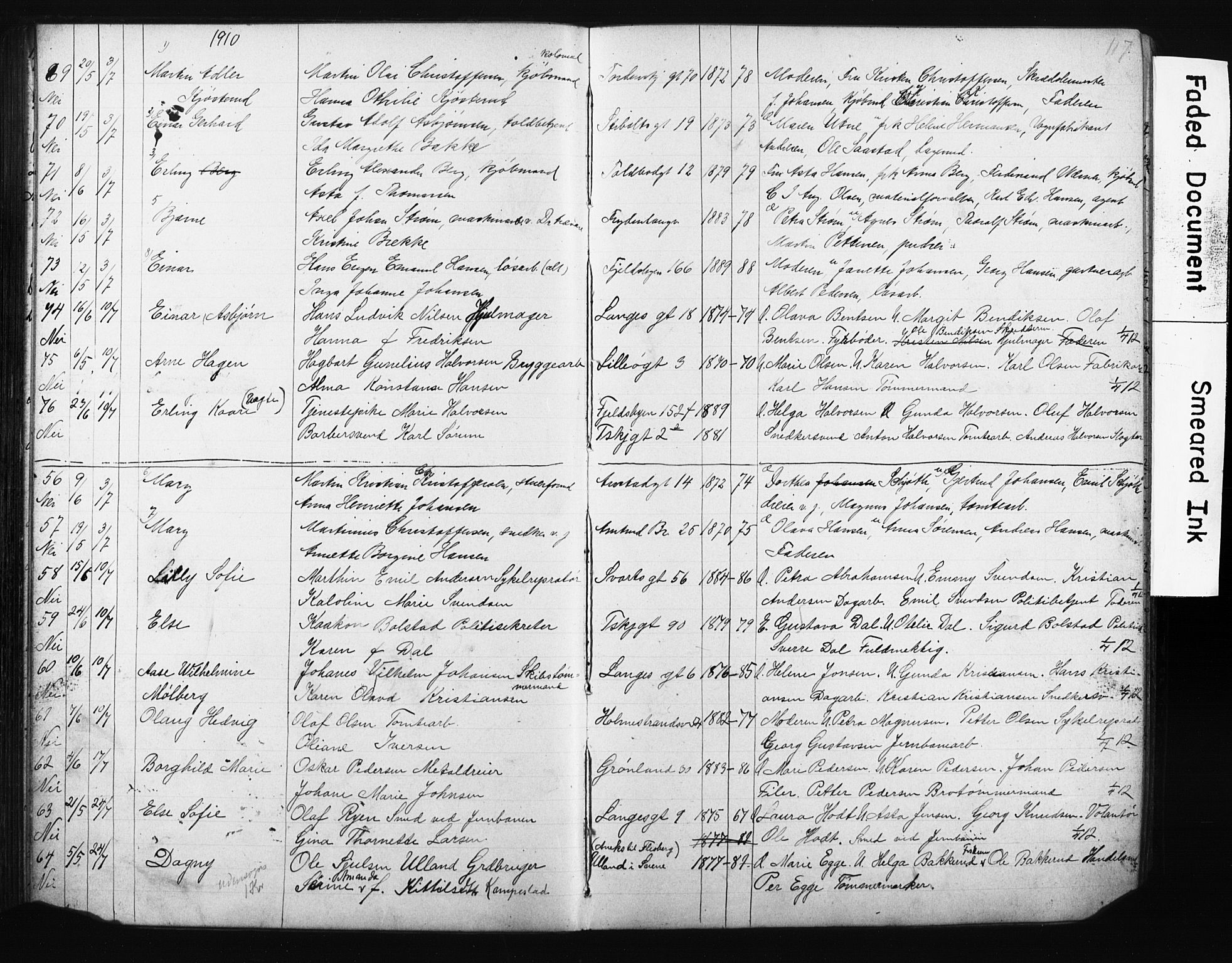 Strømsø kirkebøker, AV/SAKO-A-246/Y/Ya/L0006: Parish register draft no. I 6, 1903-1915, p. 117