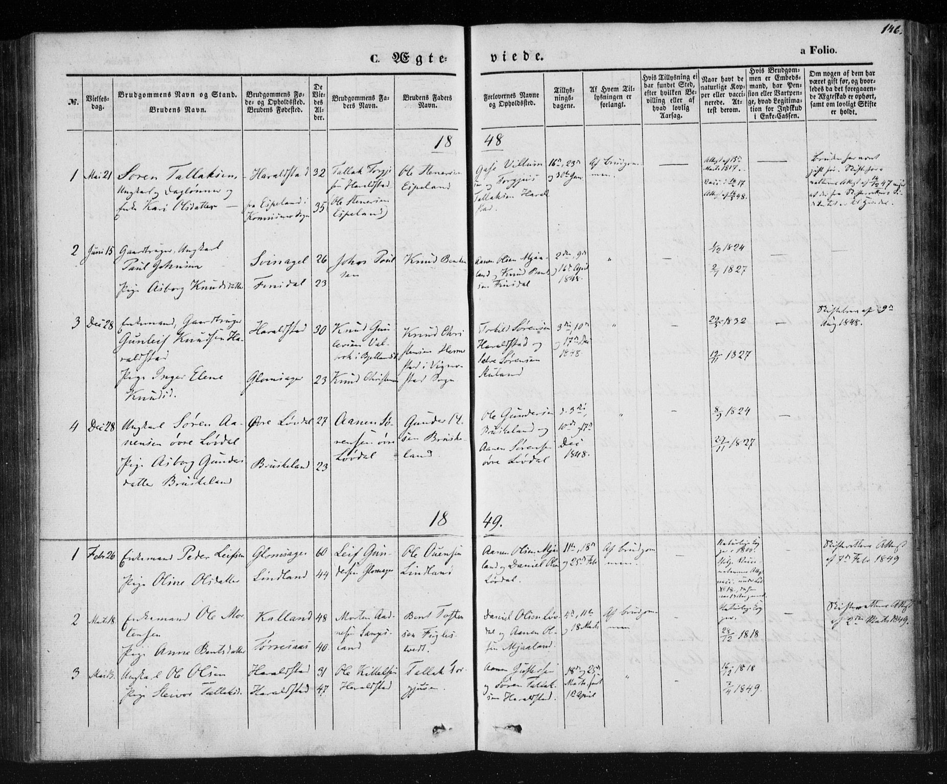 Holum sokneprestkontor, SAK/1111-0022/F/Fa/Fab/L0005: Parish register (official) no. A 5, 1847-1874, p. 146