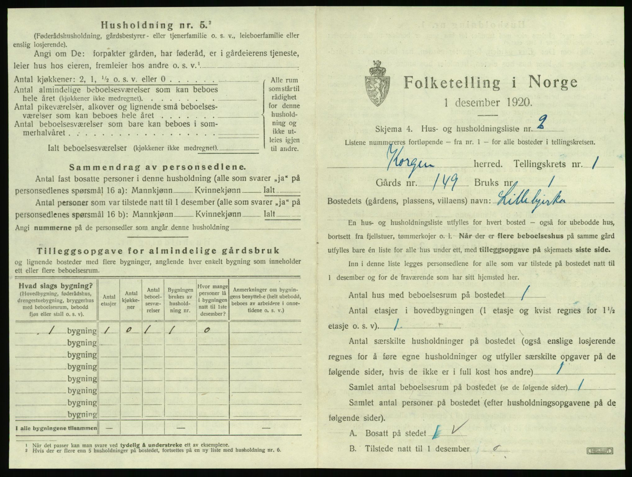 SAT, 1920 census for Korgen, 1920, p. 36