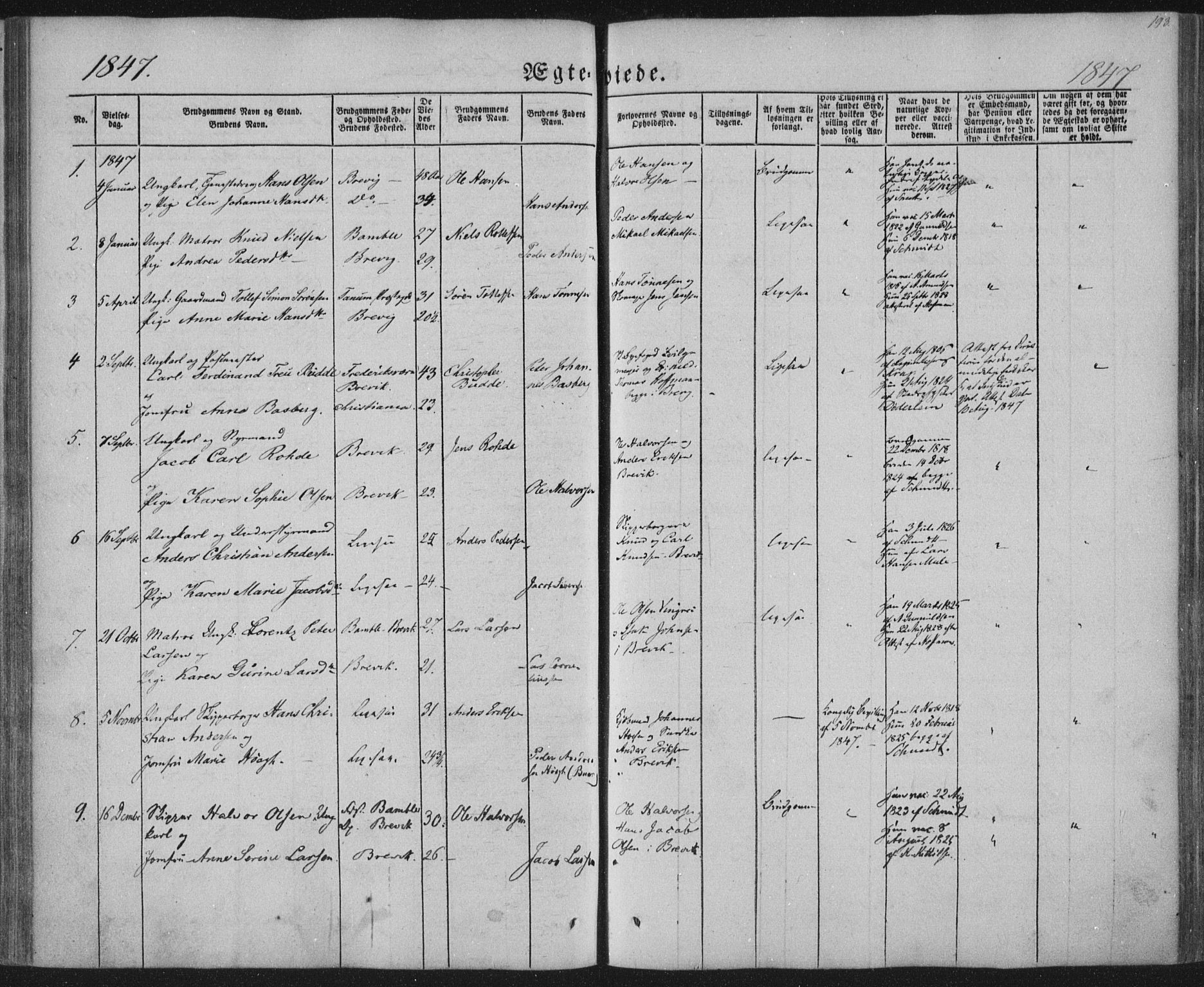 Brevik kirkebøker, SAKO/A-255/F/Fa/L0005: Parish register (official) no. 5, 1847-1865, p. 193