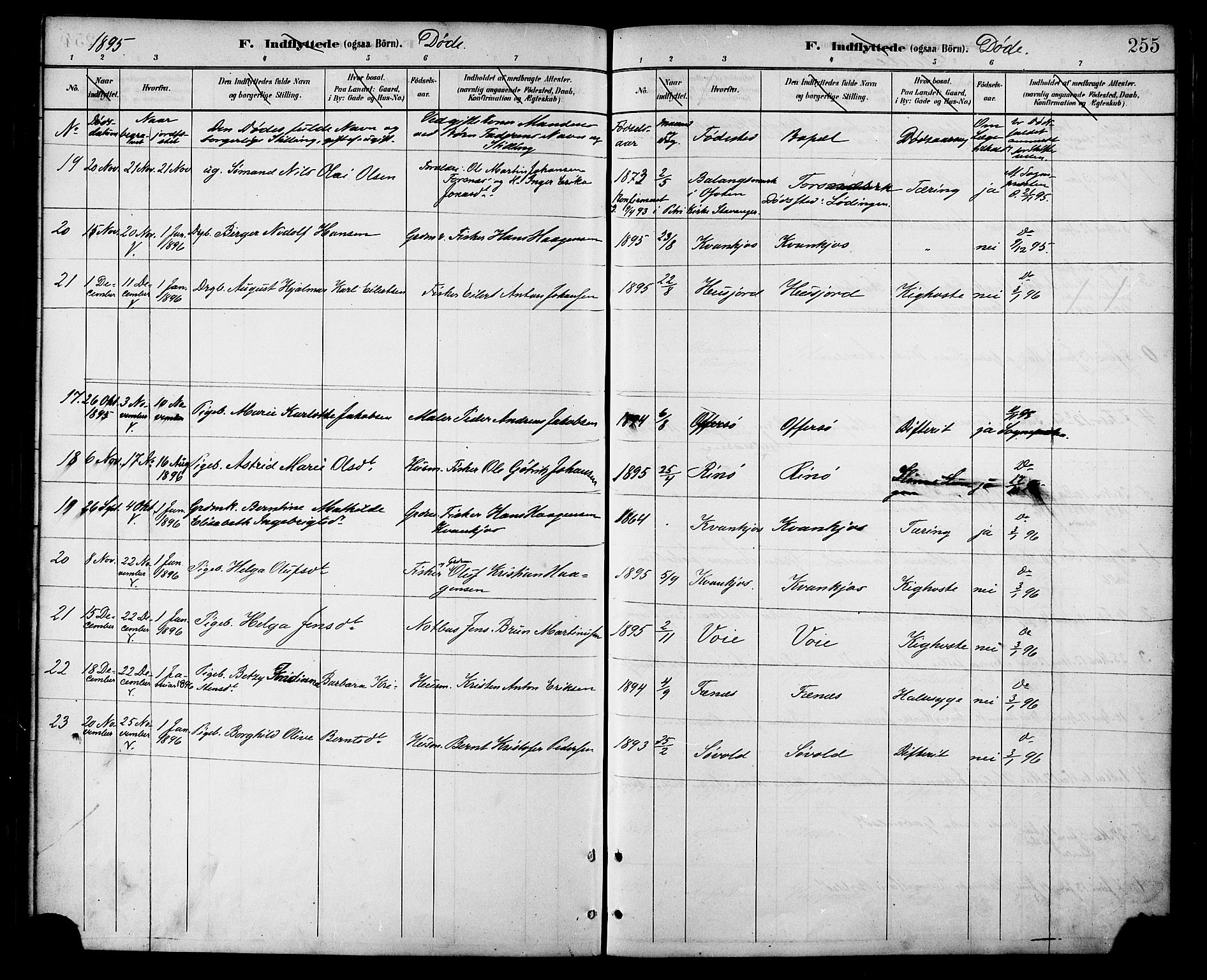 Ministerialprotokoller, klokkerbøker og fødselsregistre - Nordland, AV/SAT-A-1459/872/L1035: Parish register (official) no. 872A10, 1884-1896, p. 255