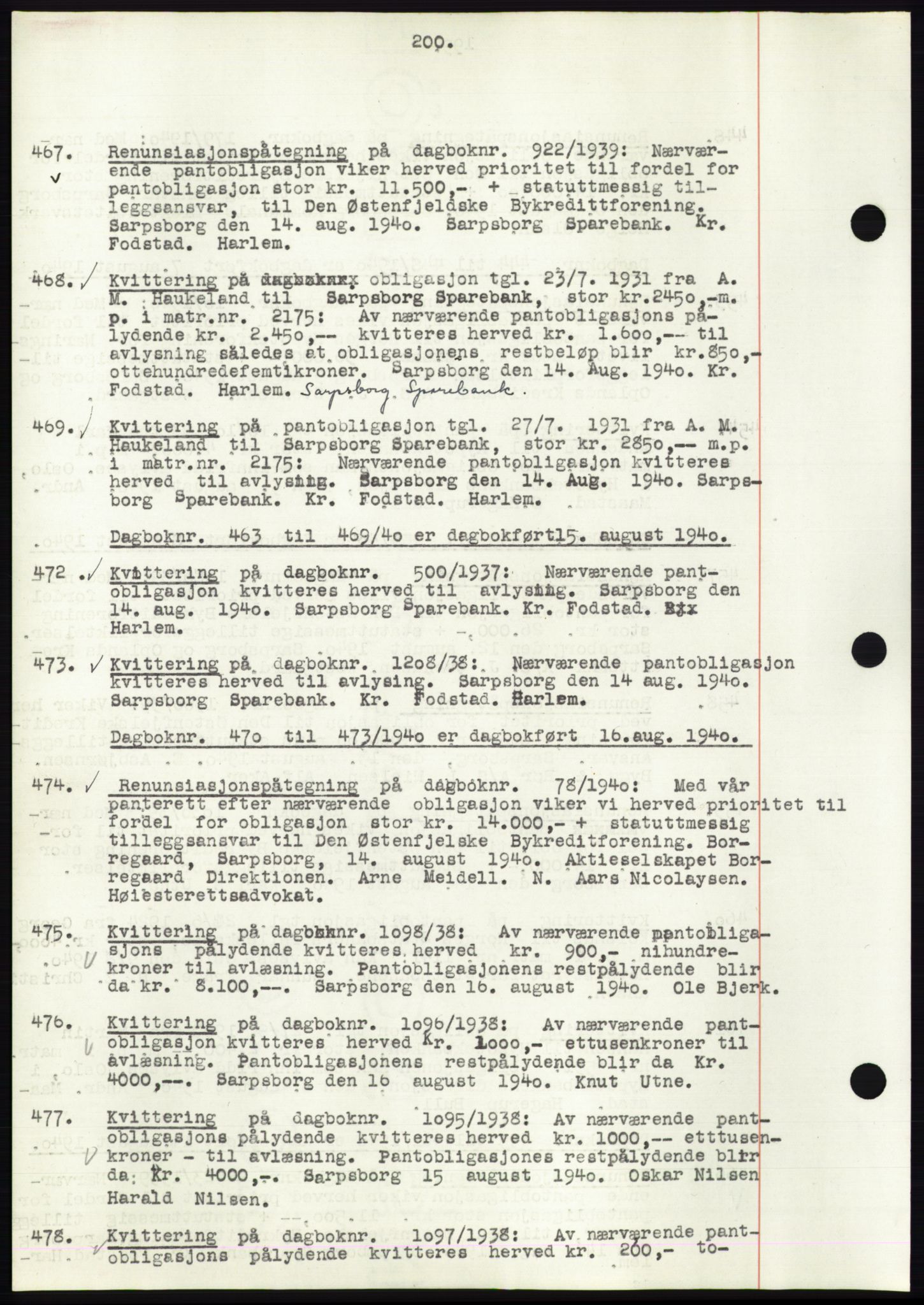 Sarpsborg byfogd, SAO/A-10864/G/Ga/Gae/L0001: Mortgage book no. C1, 1943-1951, Deed date: 15.08.1940