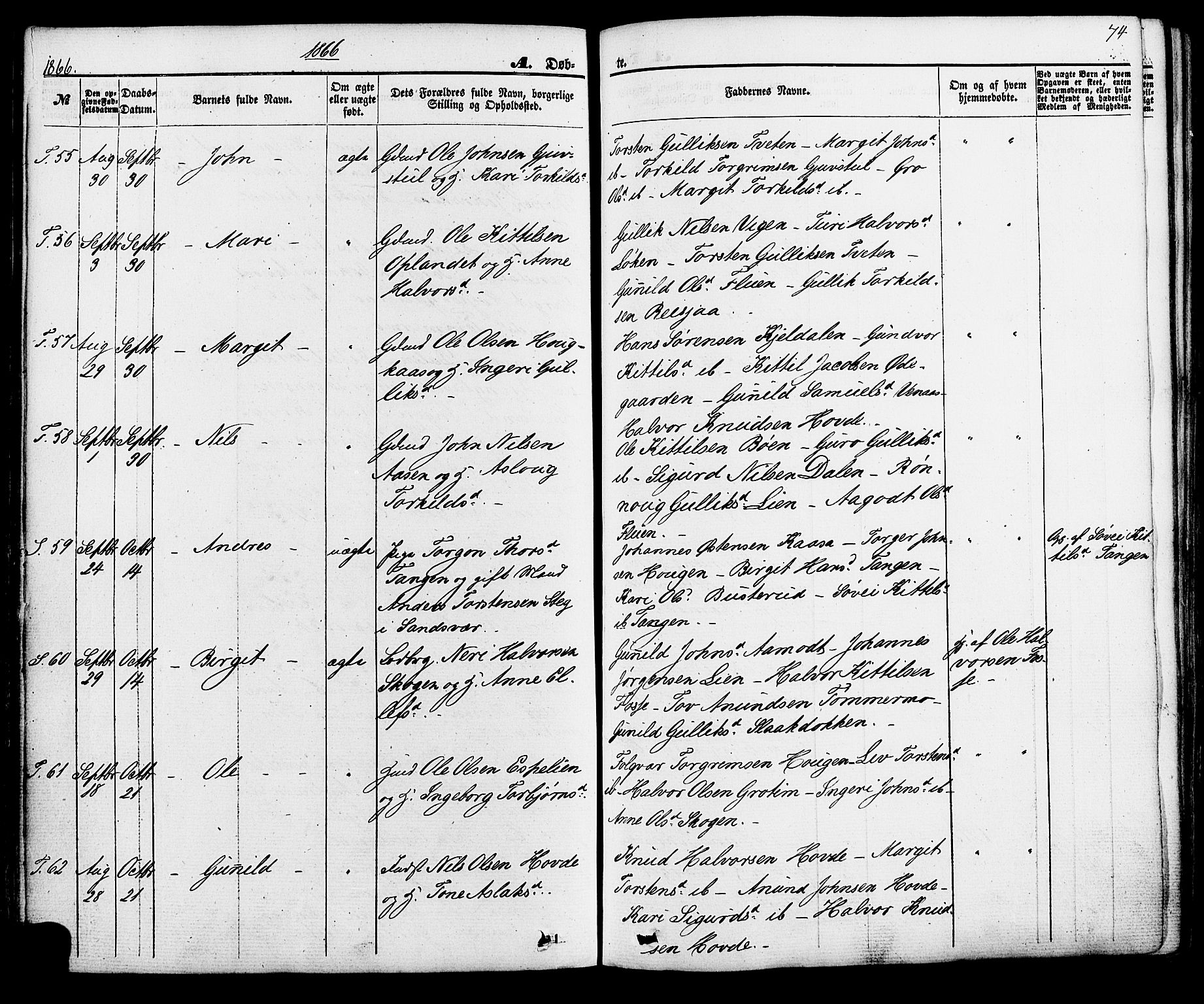 Hjartdal kirkebøker, SAKO/A-270/F/Fa/L0009: Parish register (official) no. I 9, 1860-1879, p. 74
