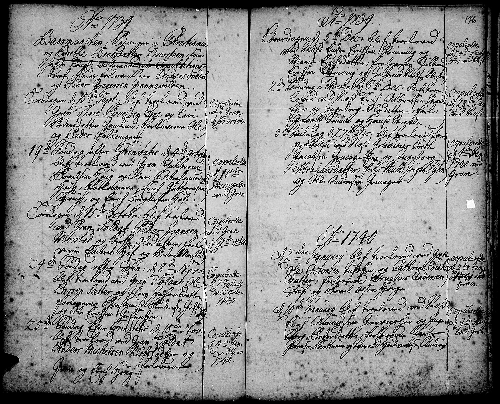 Gran prestekontor, SAH/PREST-112/H/Ha/Haa/L0002: Parish register (official) no. 2, 1732-1744, p. 176