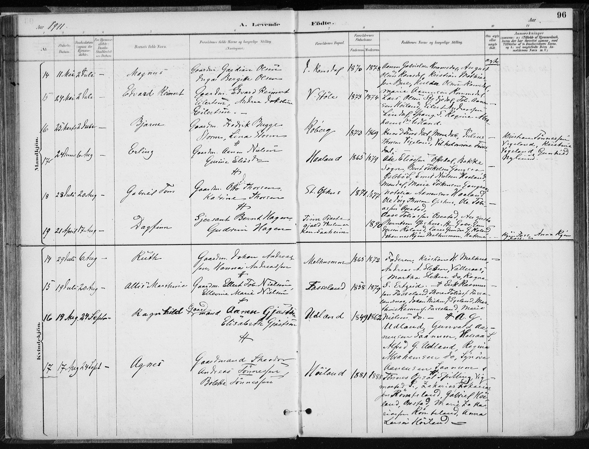 Sør-Audnedal sokneprestkontor, AV/SAK-1111-0039/F/Fa/Fab/L0010: Parish register (official) no. A 10, 1892-1913, p. 96