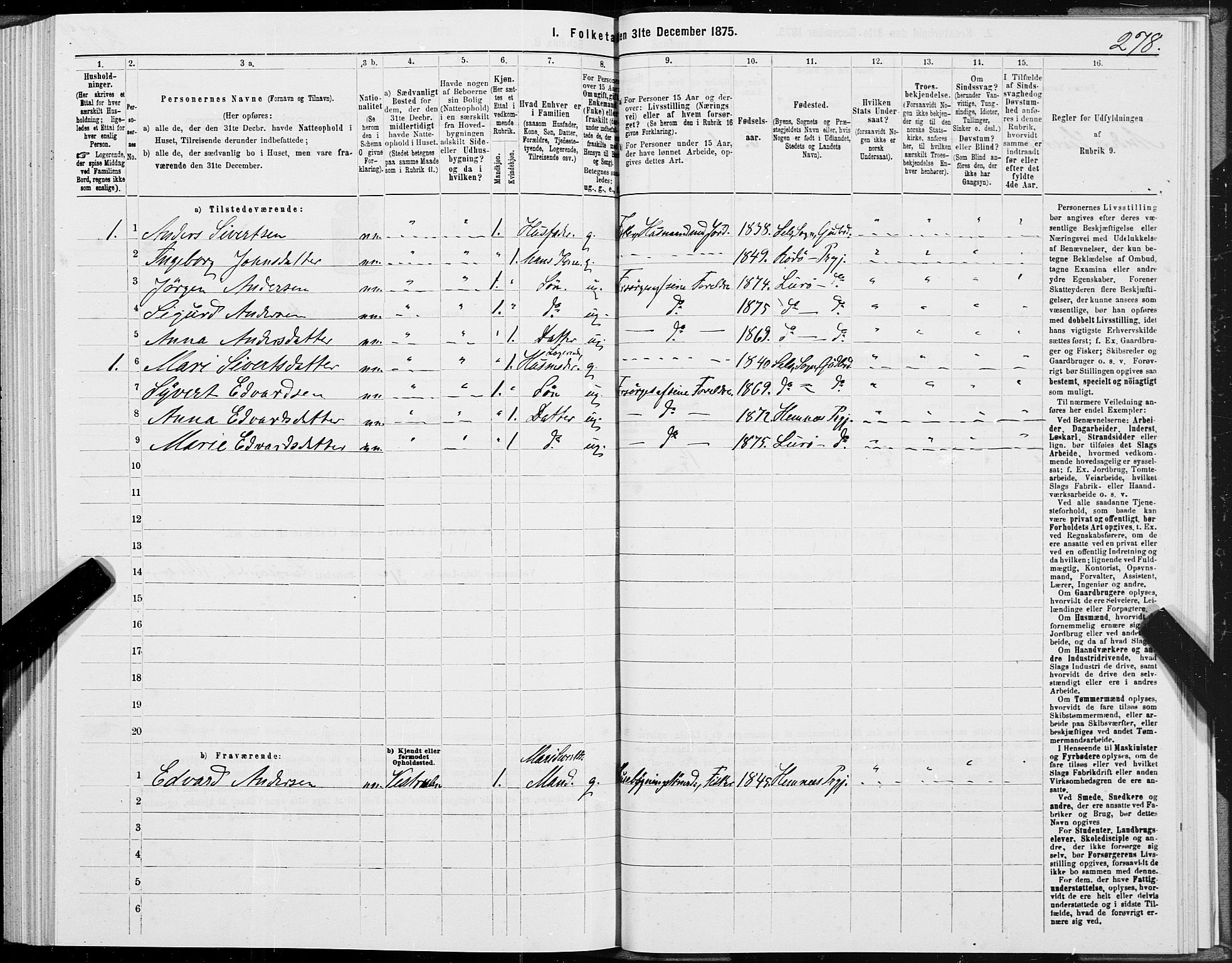 SAT, 1875 census for 1834P Lurøy, 1875, p. 3278