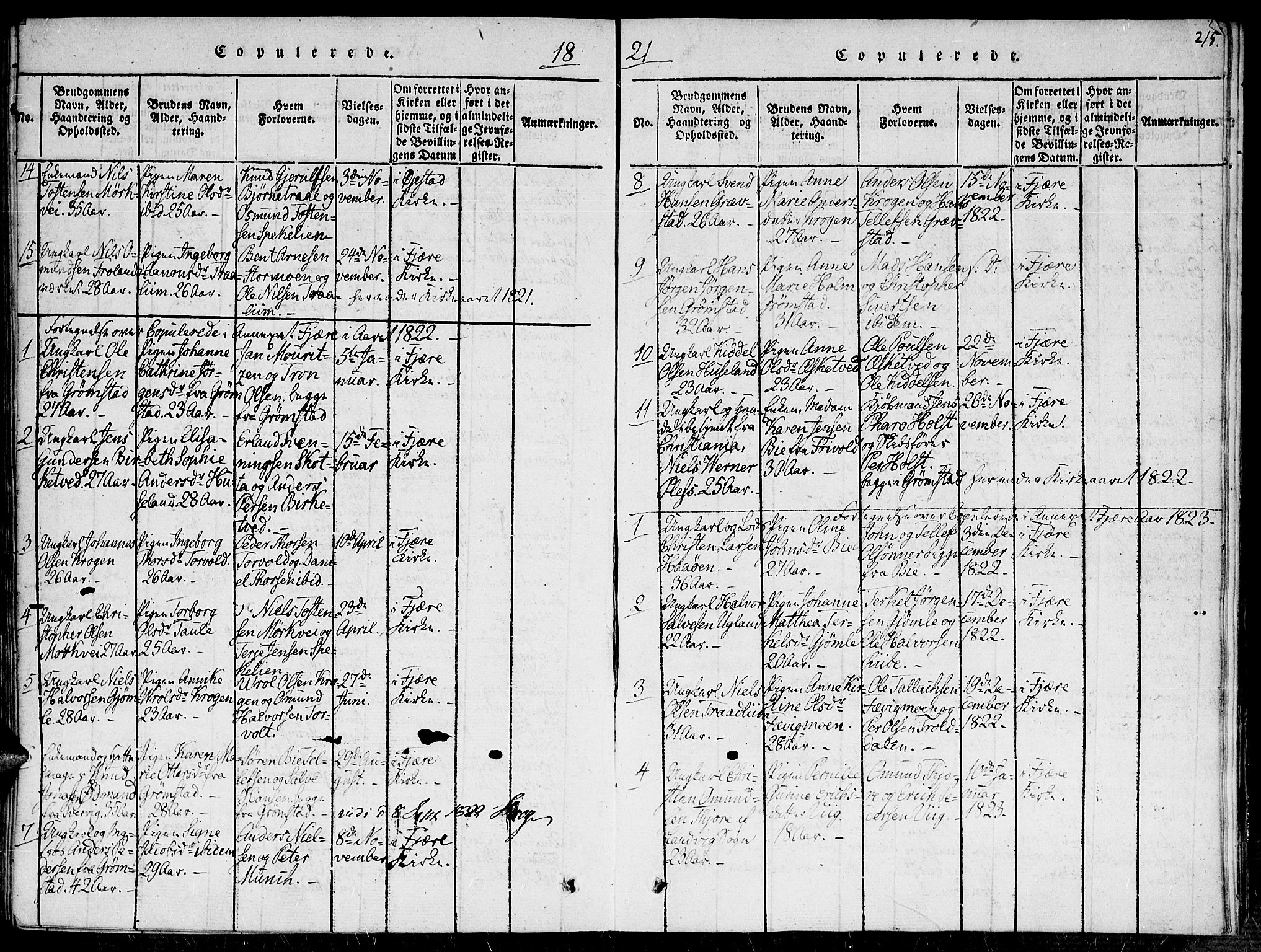 Fjære sokneprestkontor, AV/SAK-1111-0011/F/Fa/L0001: Parish register (official) no. A 1 /1, 1816-1826, p. 215