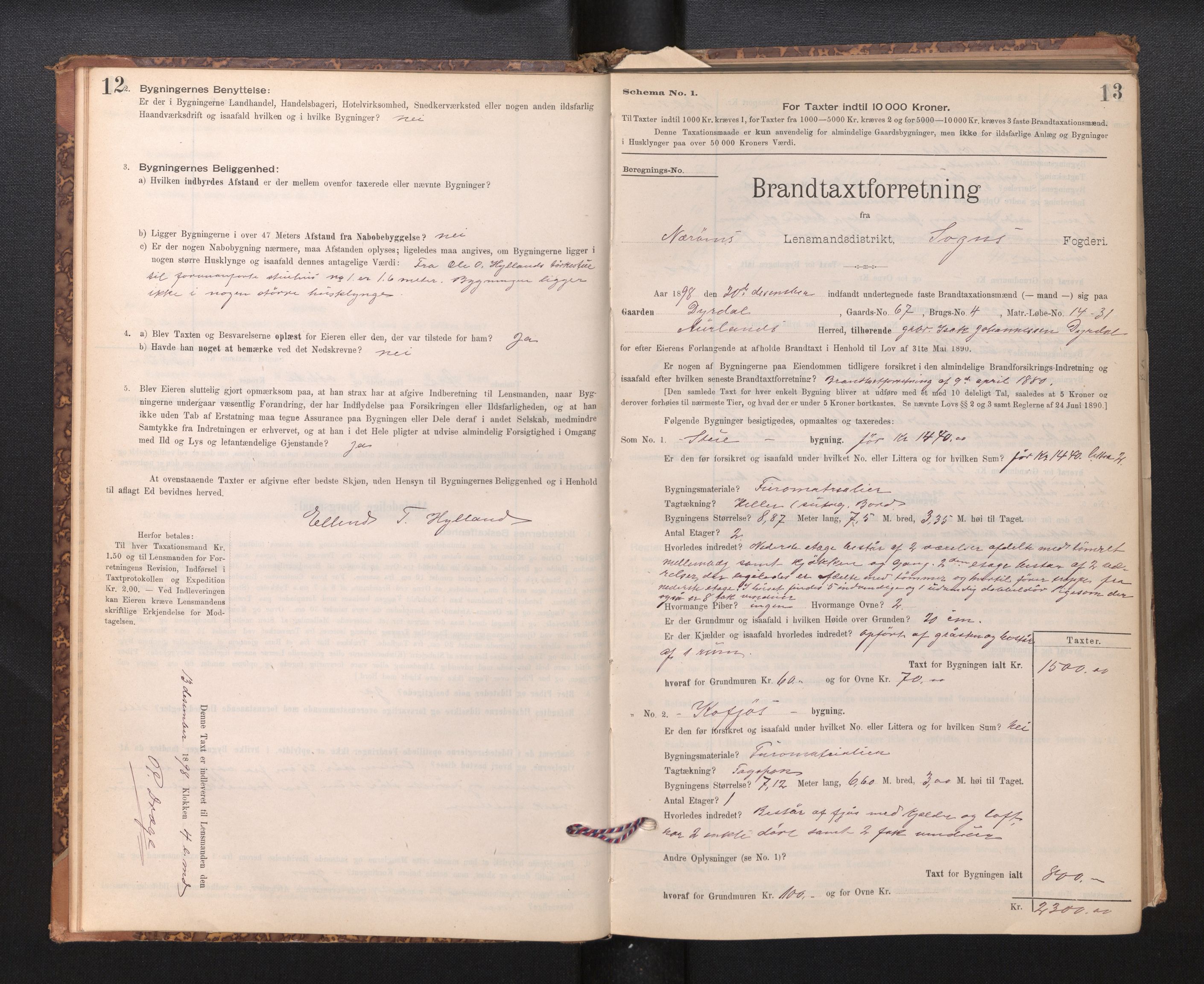 Lensmannen i Nærøy, AV/SAB-A-29601/0012/L0002: Branntakstprotokoll, 1896-1912, p. 12-13