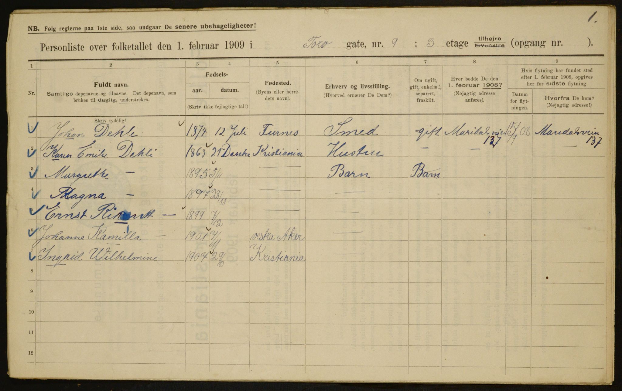 OBA, Municipal Census 1909 for Kristiania, 1909, p. 103358