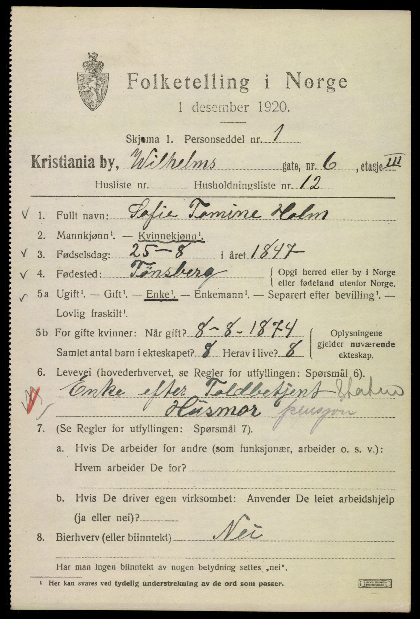 SAO, 1920 census for Kristiania, 1920, p. 652973