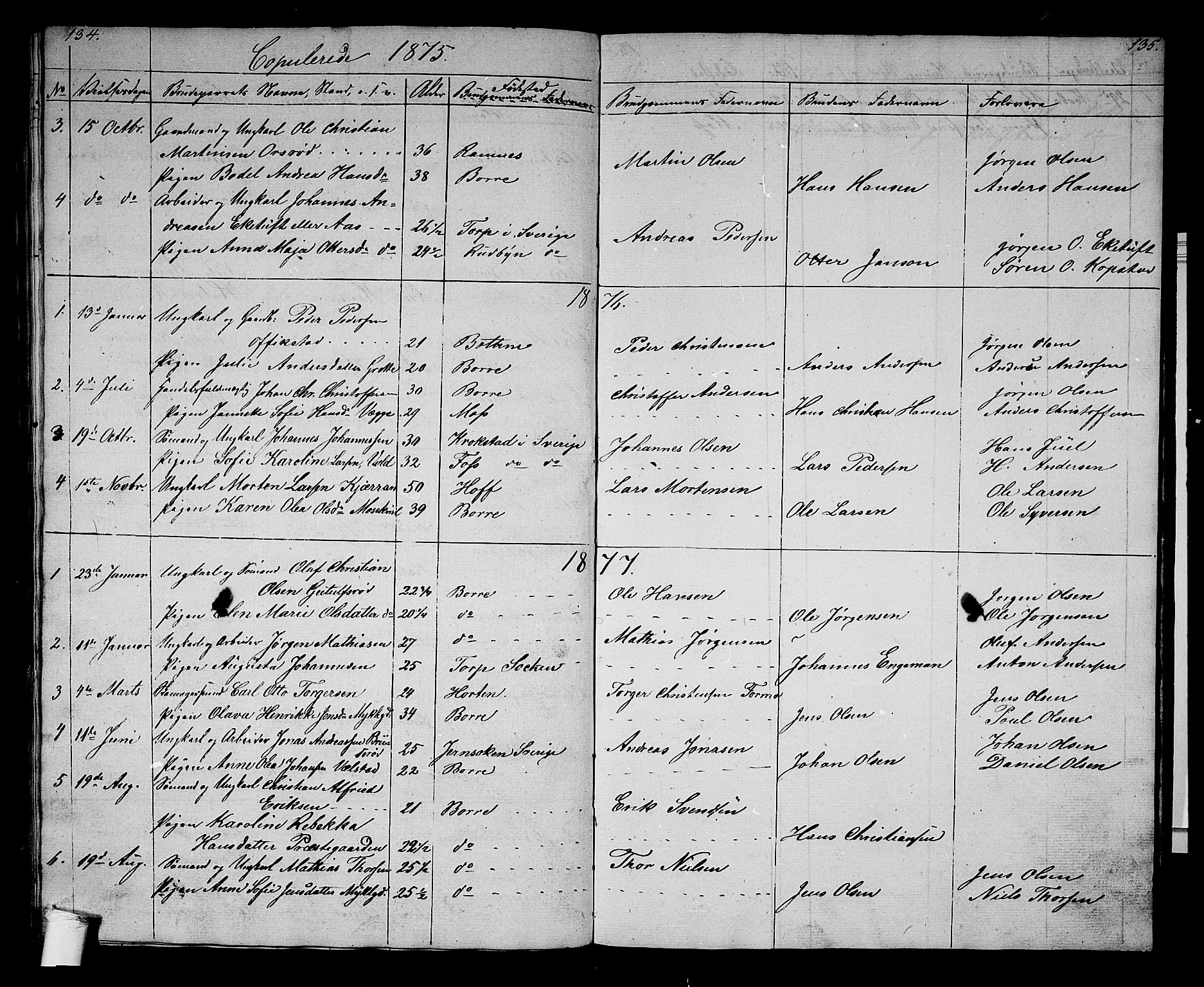 Borre kirkebøker, AV/SAKO-A-338/G/Gb/L0001: Parish register (copy) no. II 1, 1842-1877, p. 134-135