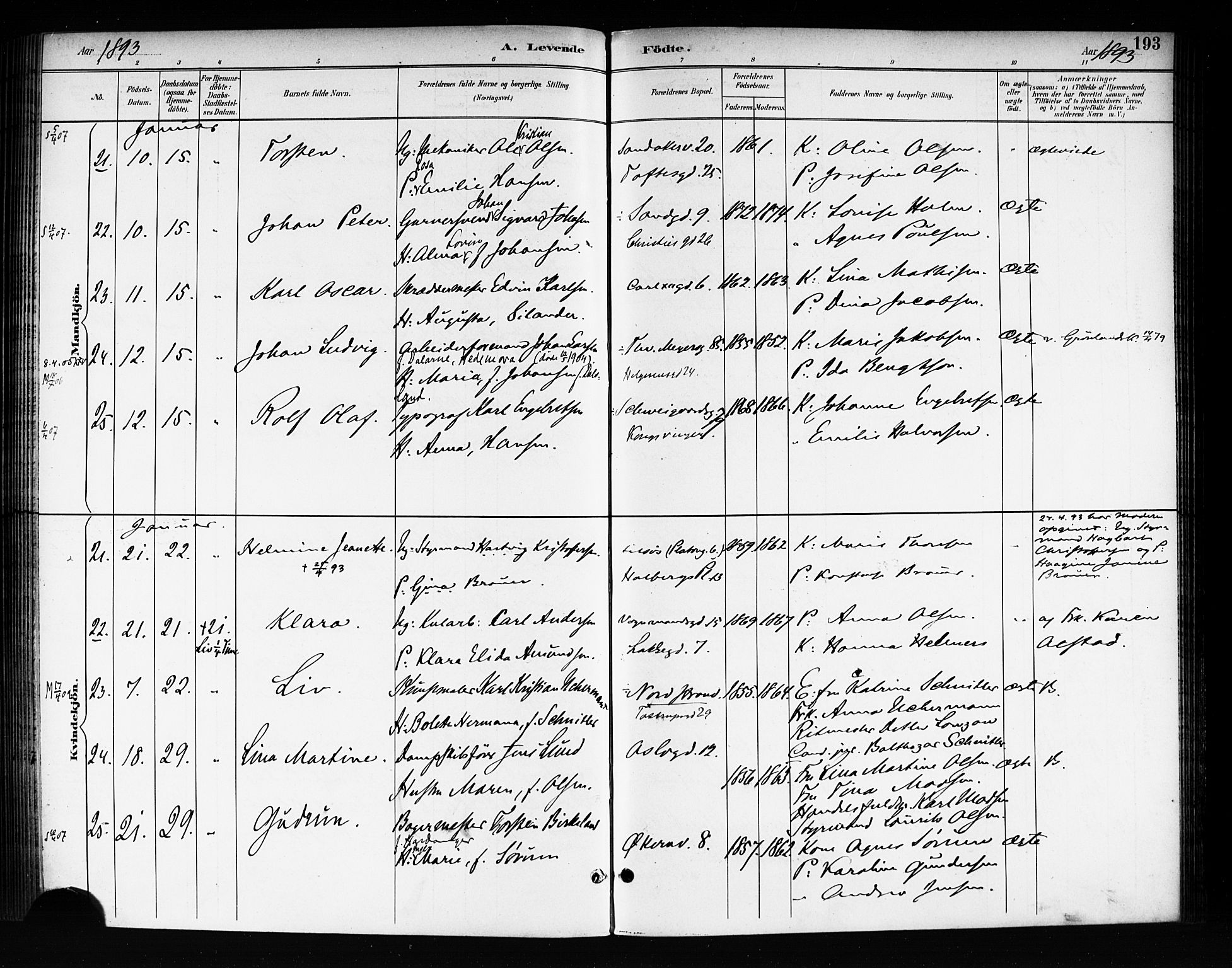 Rikshospitalet prestekontor Kirkebøker, SAO/A-10309b/F/L0008: Parish register (official) no. 8, 1890-1893, p. 193