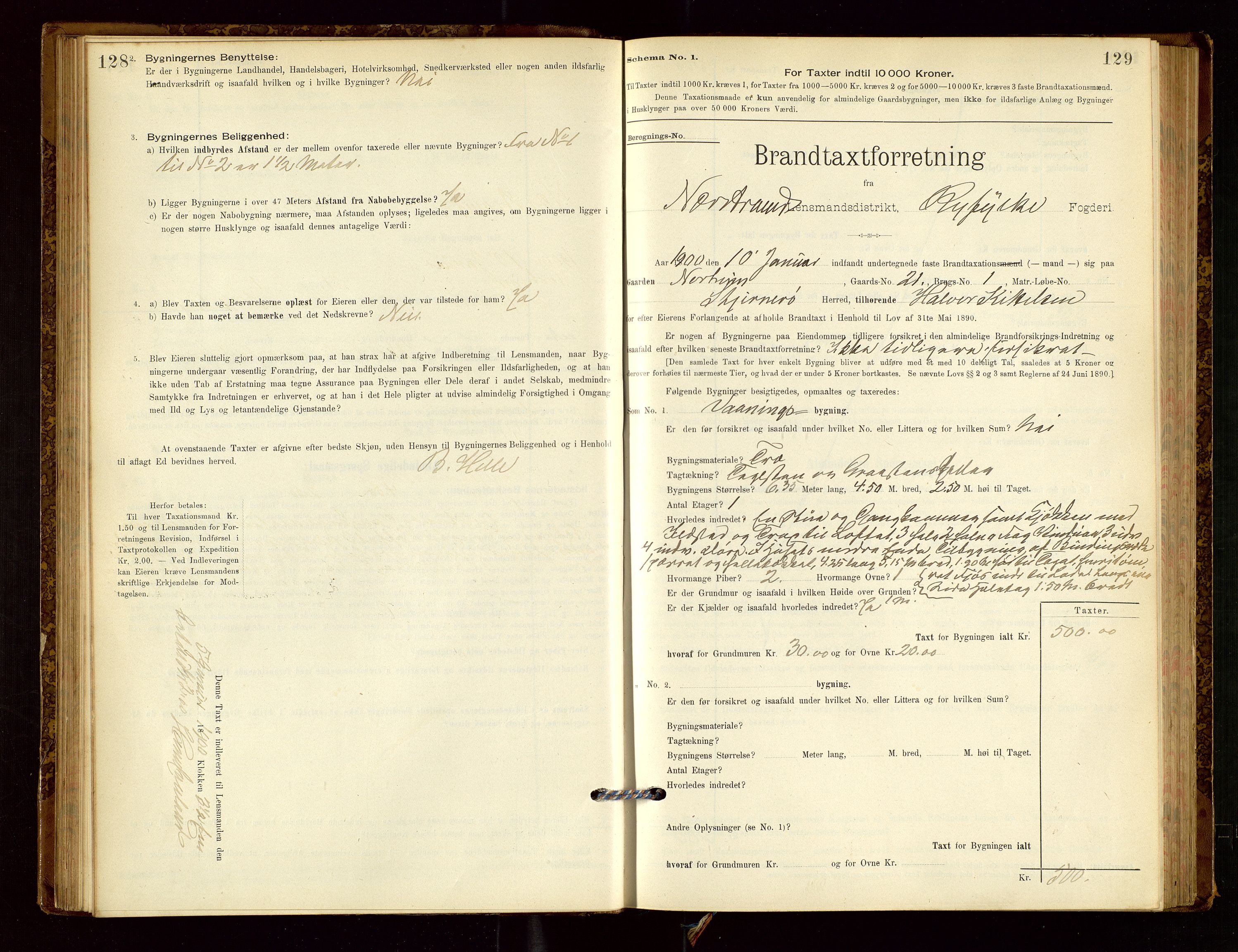 Nedstrand lensmannskontor, AV/SAST-A-100236/Gob/L0001: "Brandtaxationsprotokol for Nerstrand Lensmandsdistrikt Ryfylke fogderi", 1895-1915, p. 128-129