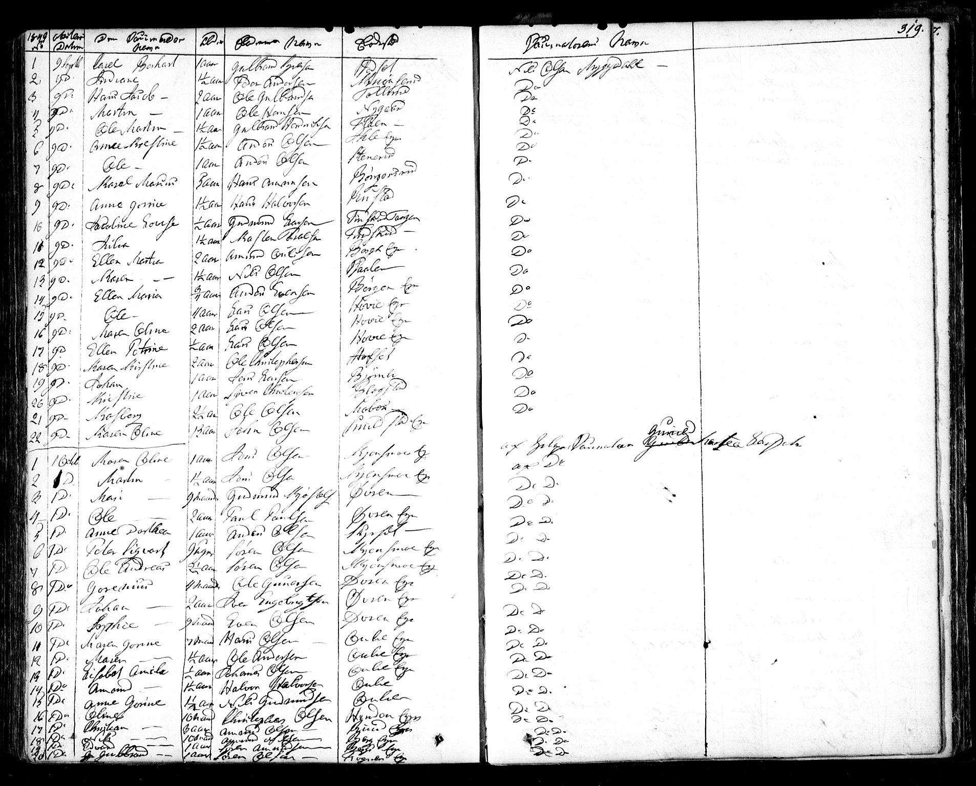 Nes prestekontor Kirkebøker, AV/SAO-A-10410/F/Fa/L0006: Parish register (official) no. I 6, 1833-1845, p. 319