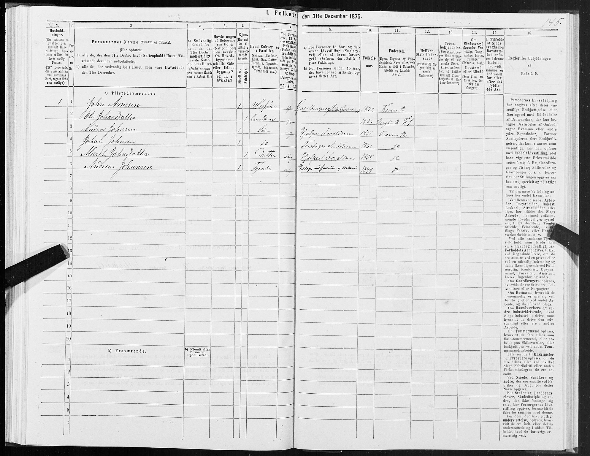 SAT, 1875 census for 1548P Fræna, 1875, p. 2145