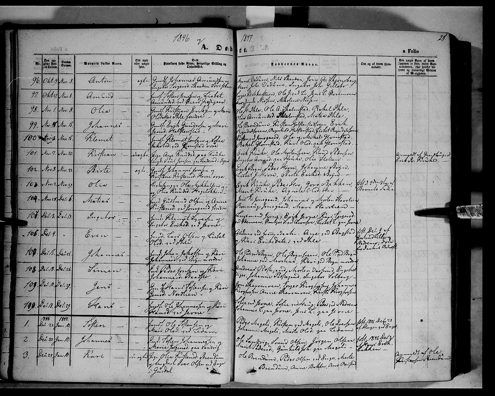 Øyer prestekontor, SAH/PREST-084/H/Ha/Haa/L0005: Parish register (official) no. 5, 1842-1857, p. 28