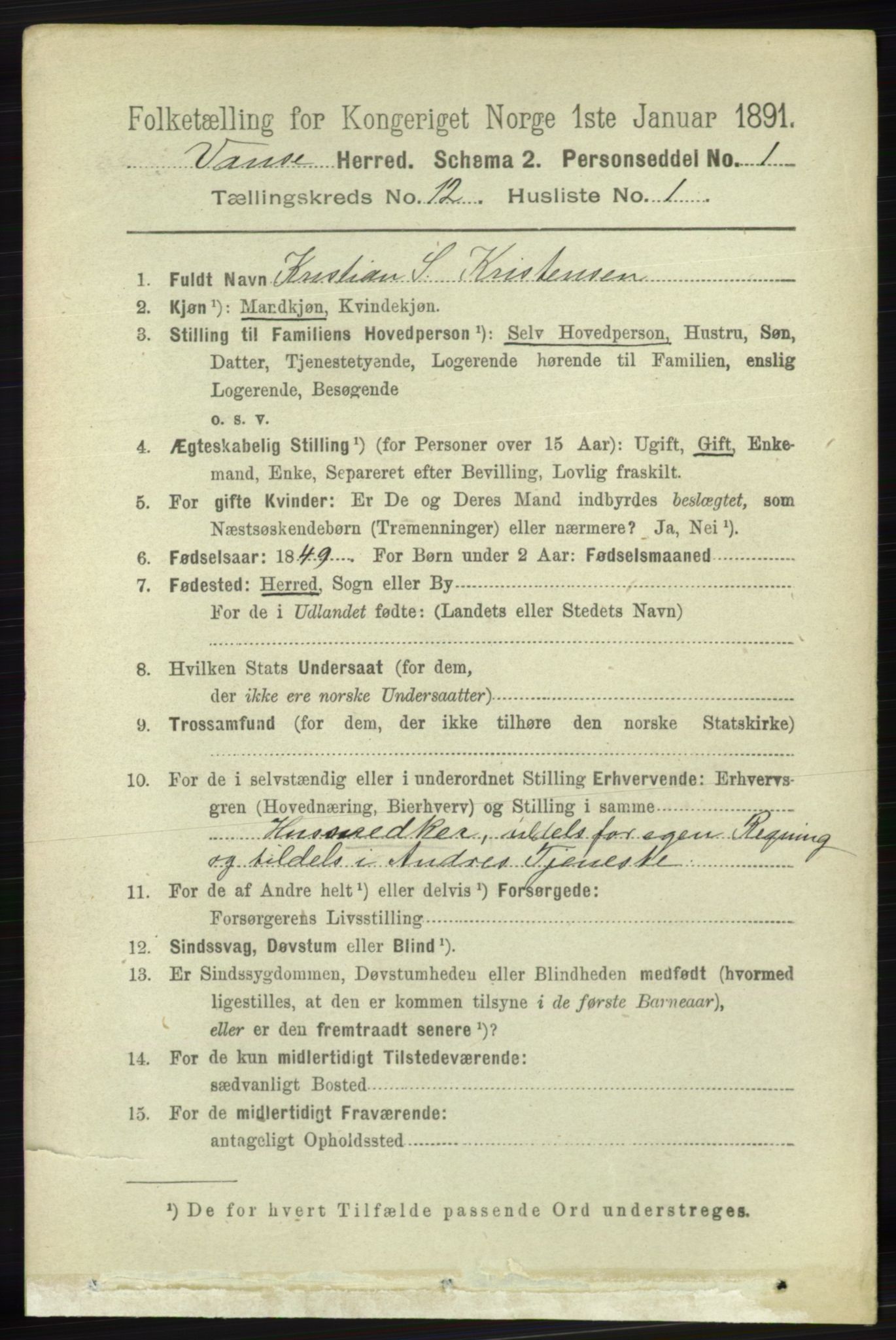 RA, 1891 census for 1041 Vanse, 1891, p. 6806