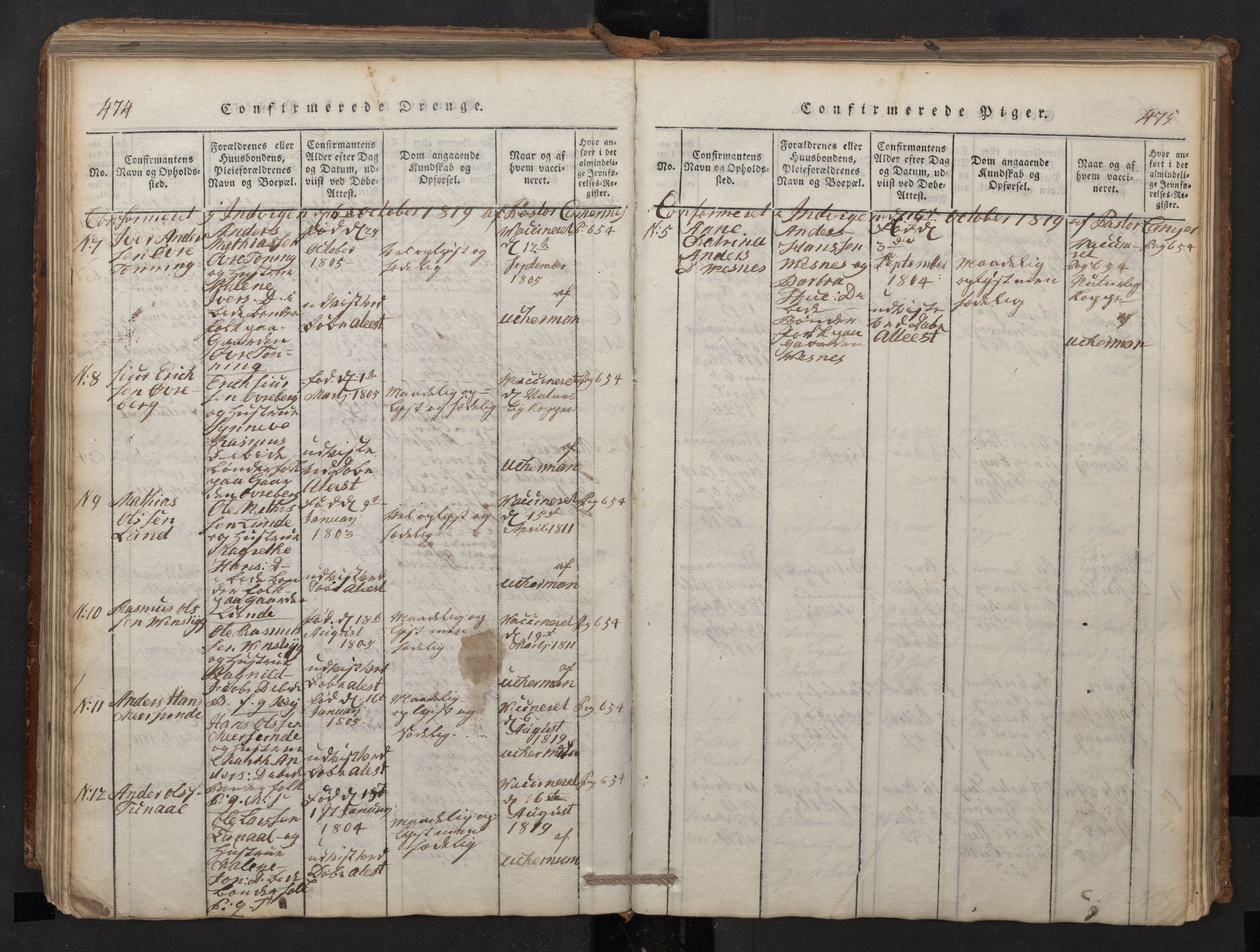 Stryn Sokneprestembete, SAB/A-82501: Parish register (copy) no. A 1, 1816-1844, p. 474-475