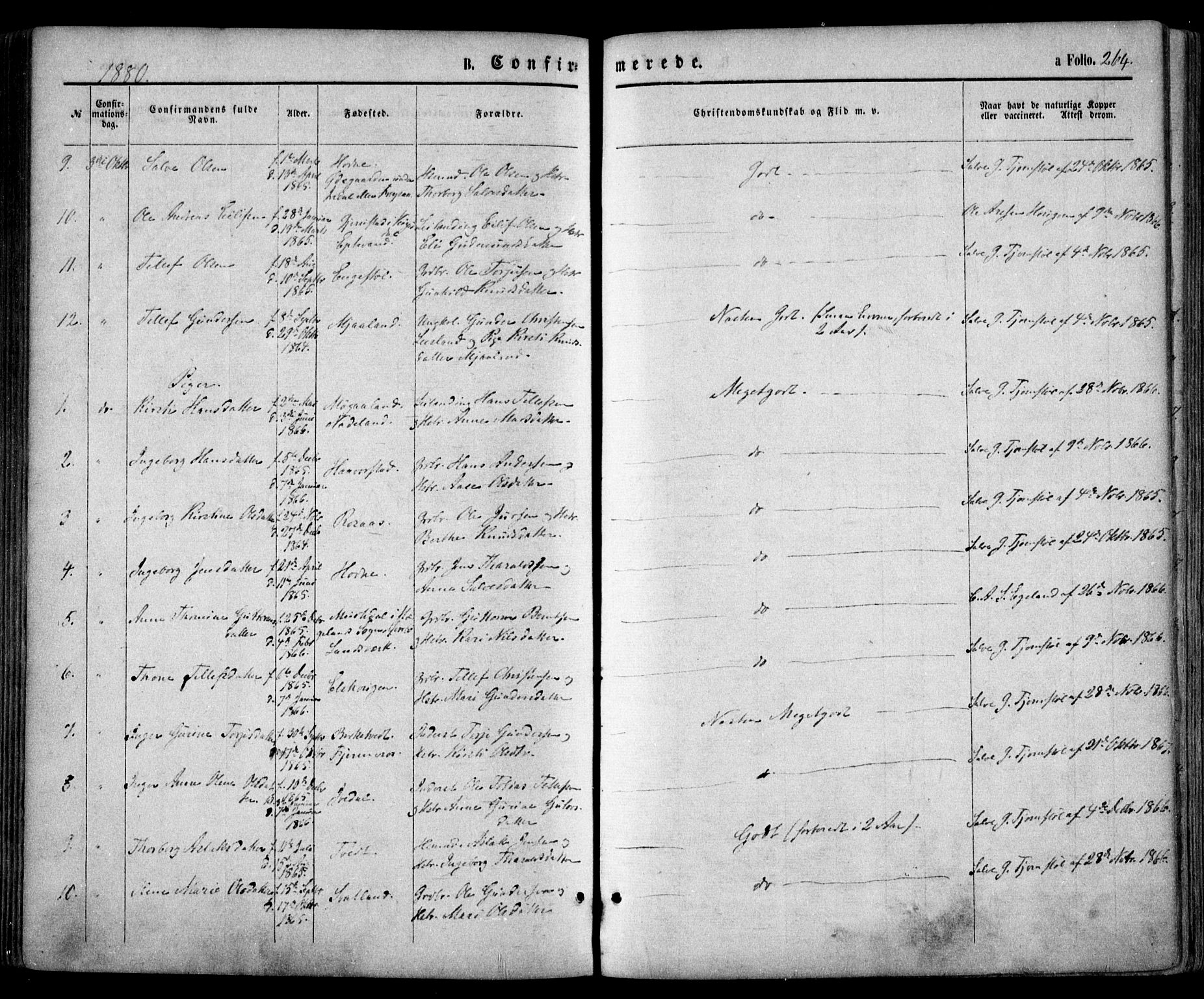 Evje sokneprestkontor, AV/SAK-1111-0008/F/Fa/Faa/L0006: Parish register (official) no. A 6, 1866-1884, p. 264