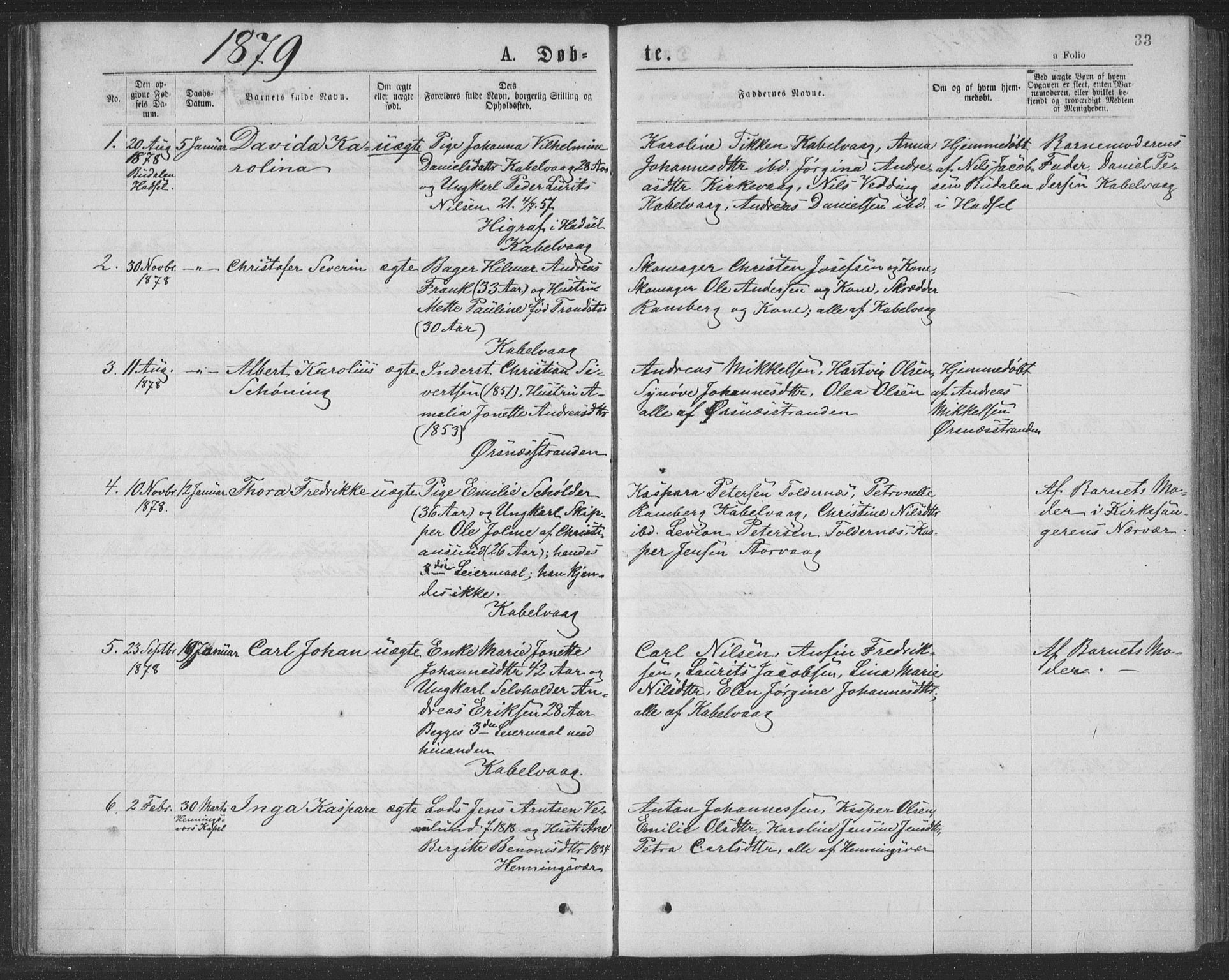 Ministerialprotokoller, klokkerbøker og fødselsregistre - Nordland, AV/SAT-A-1459/874/L1075: Parish register (copy) no. 874C04, 1876-1883, p. 33