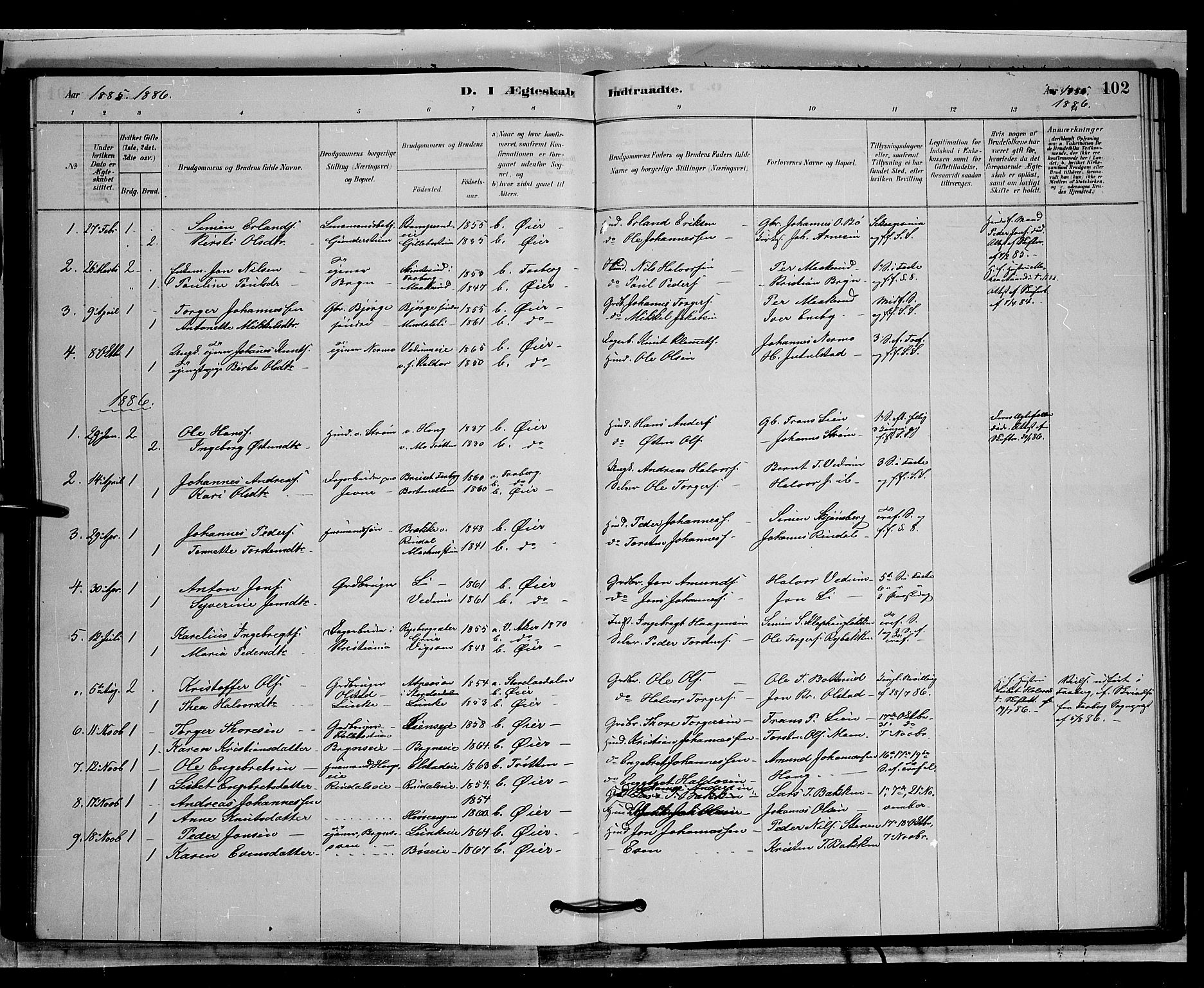 Øyer prestekontor, AV/SAH-PREST-084/H/Ha/Hab/L0002: Parish register (copy) no. 2, 1878-1896, p. 102