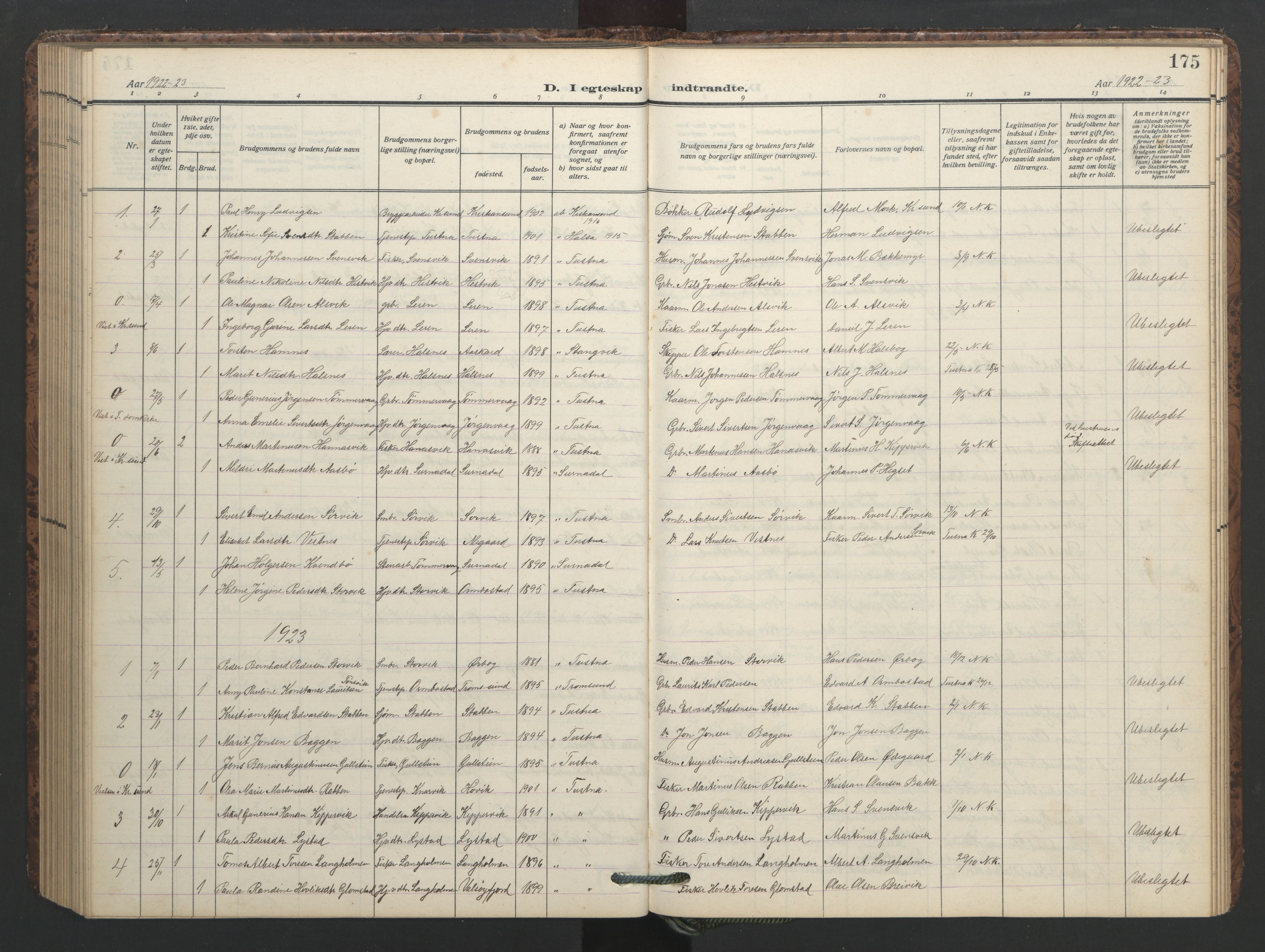 Ministerialprotokoller, klokkerbøker og fødselsregistre - Møre og Romsdal, AV/SAT-A-1454/577/L0897: Parish register (copy) no. 577C01, 1909-1946, p. 175