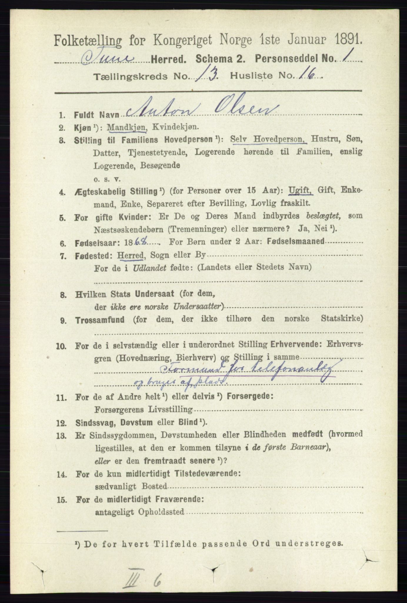 RA, 1891 census for 0130 Tune, 1891, p. 7857