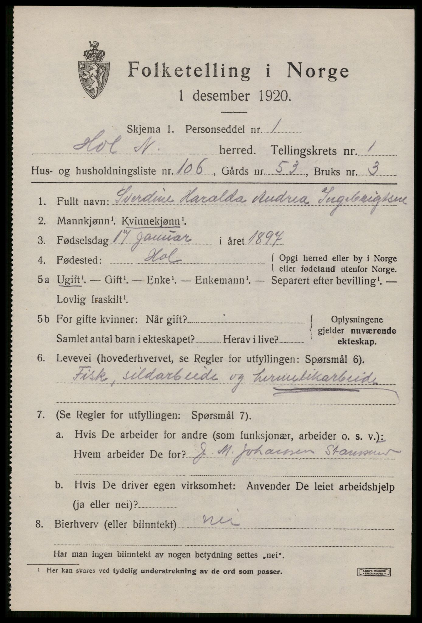 SAT, 1920 census for Hol, 1920, p. 1789