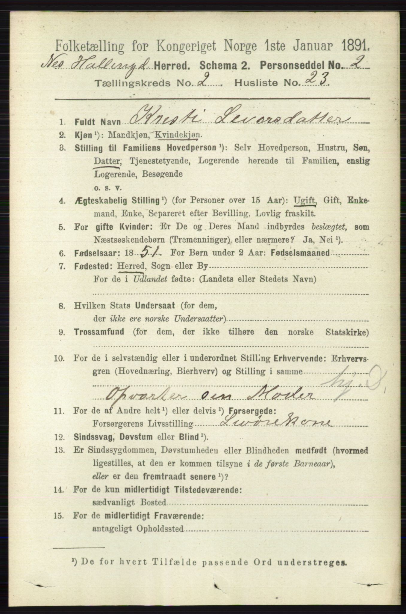 RA, 1891 census for 0616 Nes, 1891, p. 1107