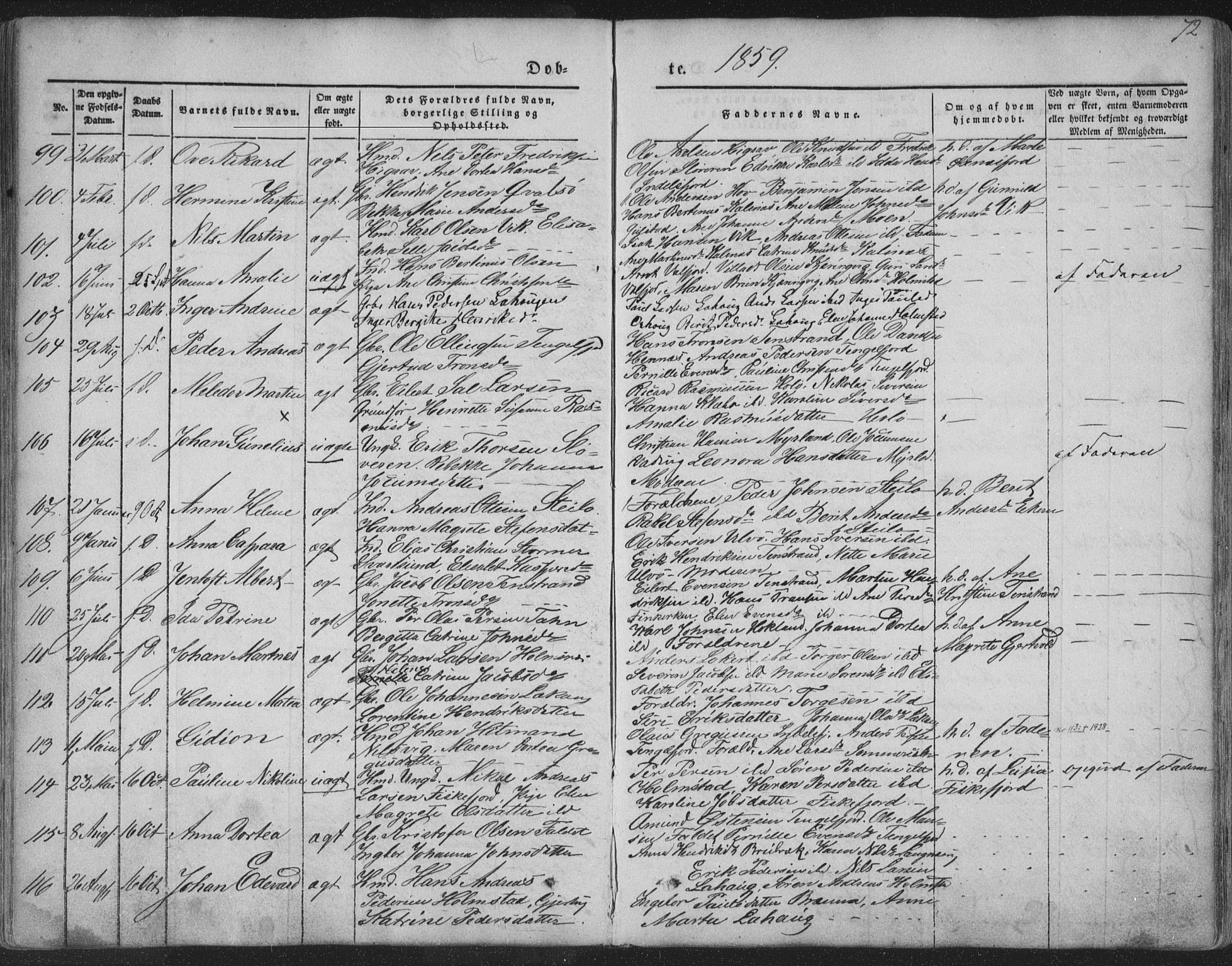 Ministerialprotokoller, klokkerbøker og fødselsregistre - Nordland, AV/SAT-A-1459/888/L1241: Parish register (official) no. 888A07, 1849-1869, p. 72