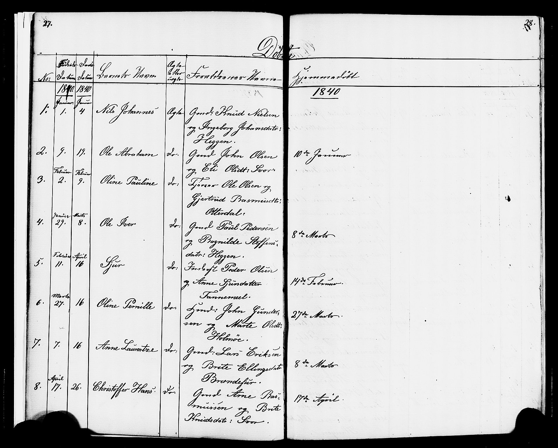 Hornindal sokneprestembete, SAB/A-82401/H/Haa/Haaa/L0001: Parish register (official) no. A 1, 1837-1866, p. 26-27