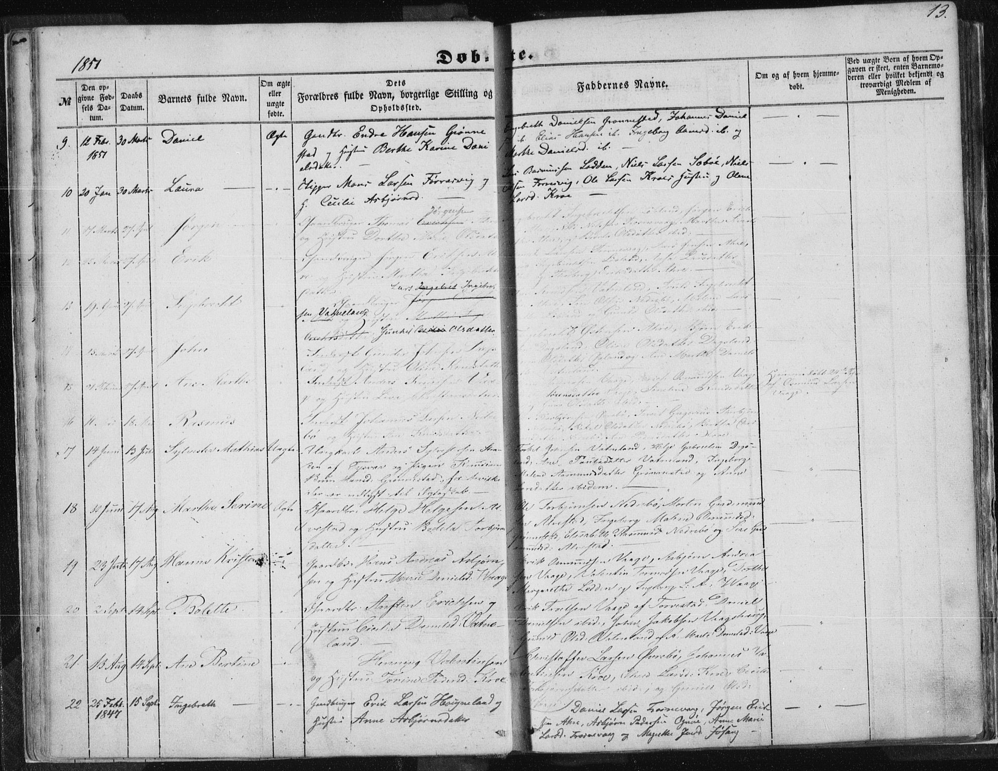 Tysvær sokneprestkontor, AV/SAST-A -101864/H/Ha/Haa/L0002: Parish register (official) no. A 2, 1847-1856, p. 13