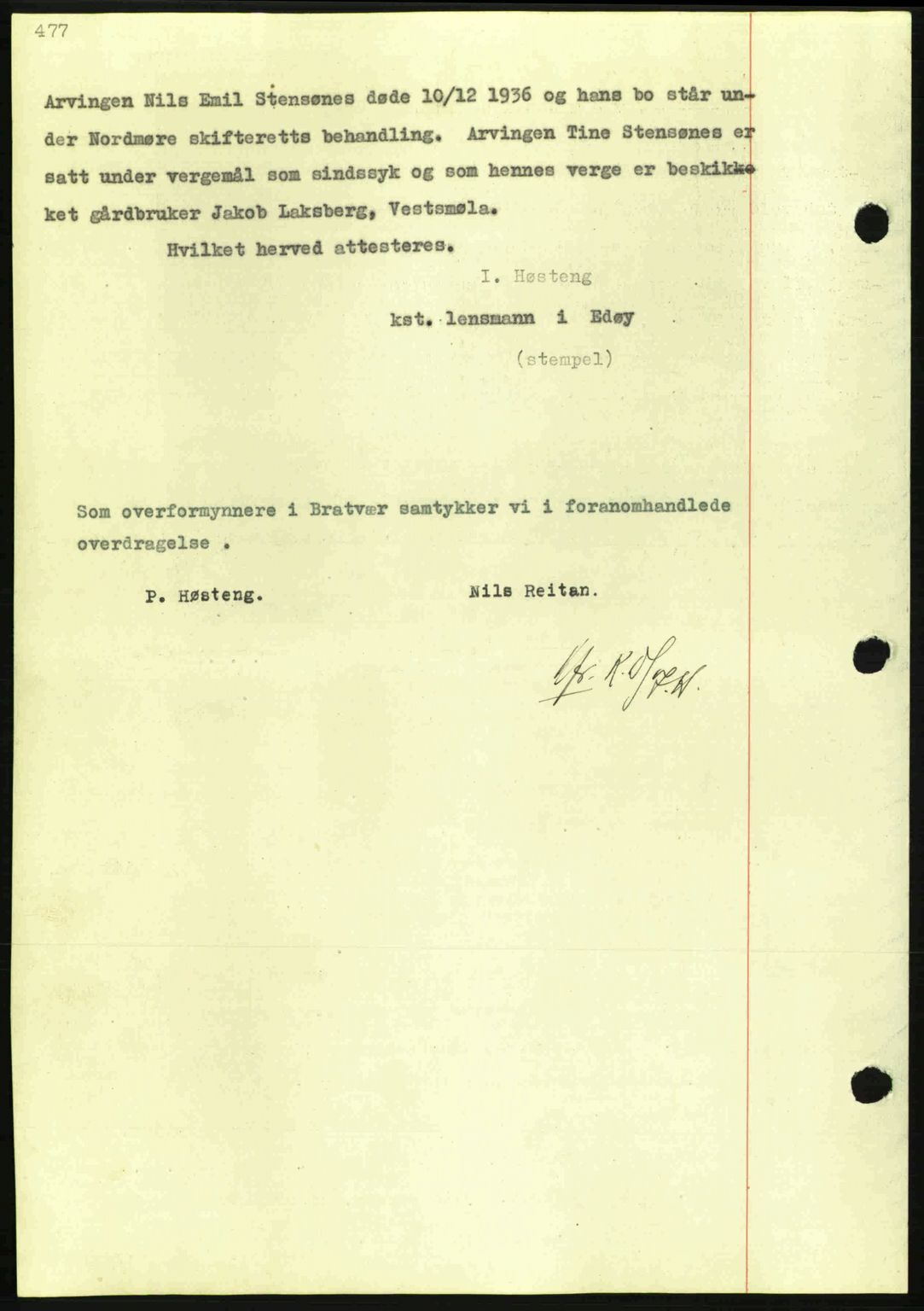 Nordmøre sorenskriveri, AV/SAT-A-4132/1/2/2Ca: Mortgage book no. A82, 1937-1938, Diary no: : 2639/1937