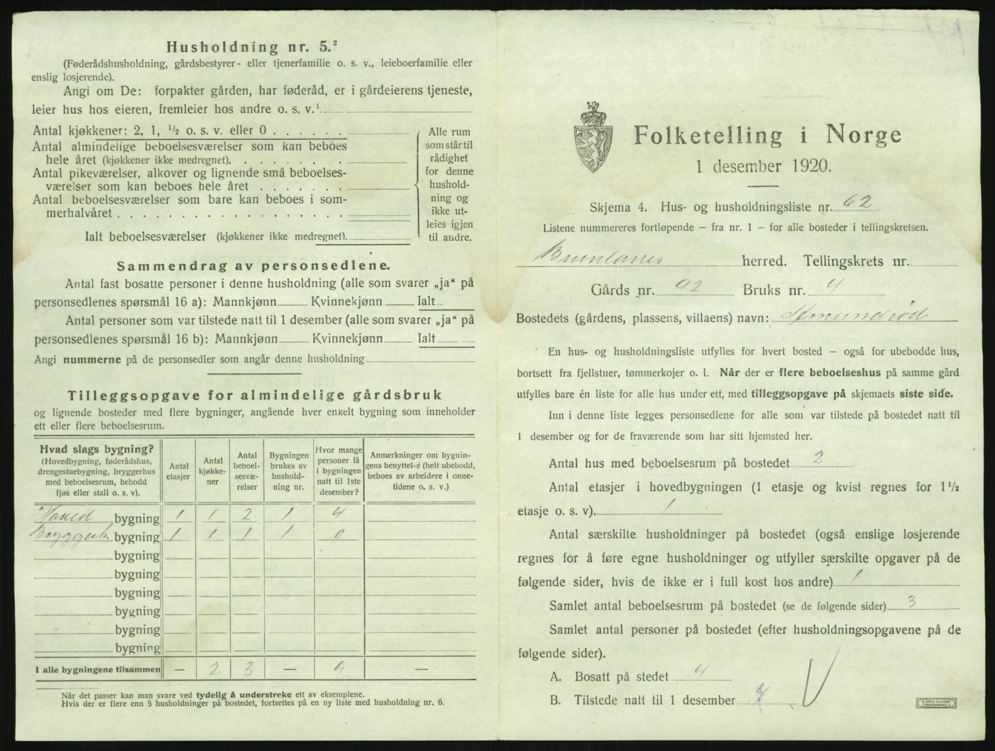 SAKO, 1920 census for Brunlanes, 1920, p. 1203