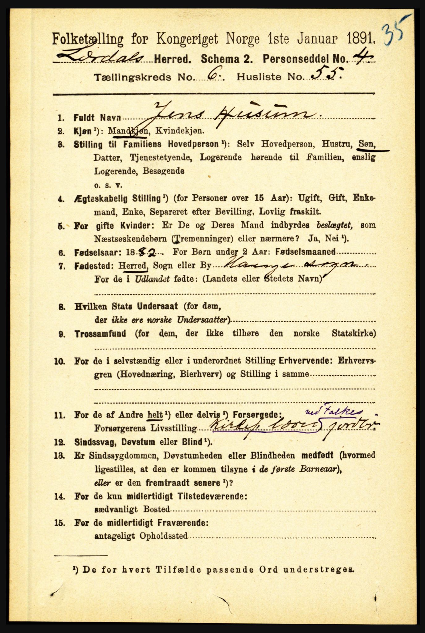 RA, 1891 census for 1422 Lærdal, 1891, p. 741