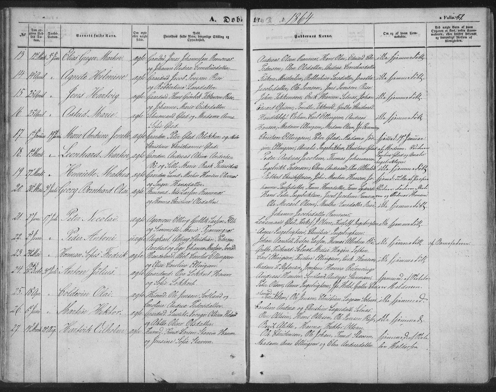 Ministerialprotokoller, klokkerbøker og fødselsregistre - Nordland, AV/SAT-A-1459/895/L1369: Parish register (official) no. 895A04, 1852-1872, p. 51