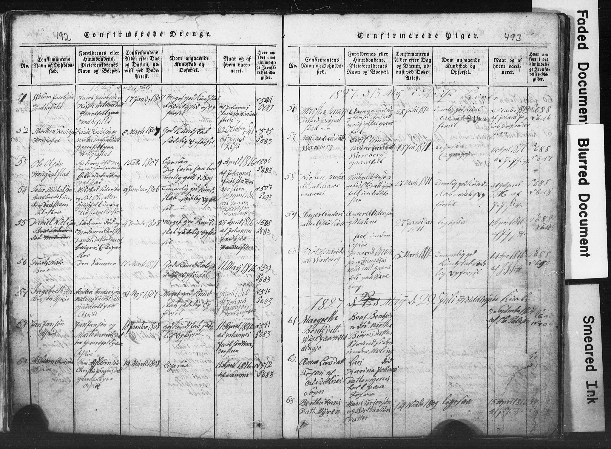Rennesøy sokneprestkontor, AV/SAST-A -101827/H/Ha/Hab/L0001: Parish register (copy) no. B 1, 1816-1841, p. 492-493