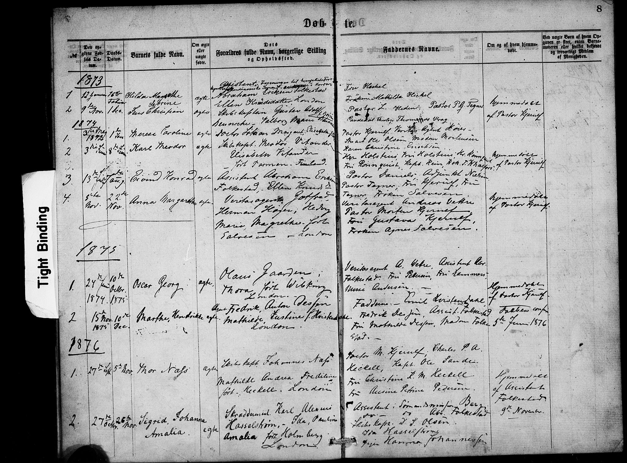  Den norske sjømannsmisjon i utlandet/London m/bistasjoner, SAB/SAB/PA-0103/H/Ha/L0001: Parish register (official) no. A 1, 1868-1887, p. 8