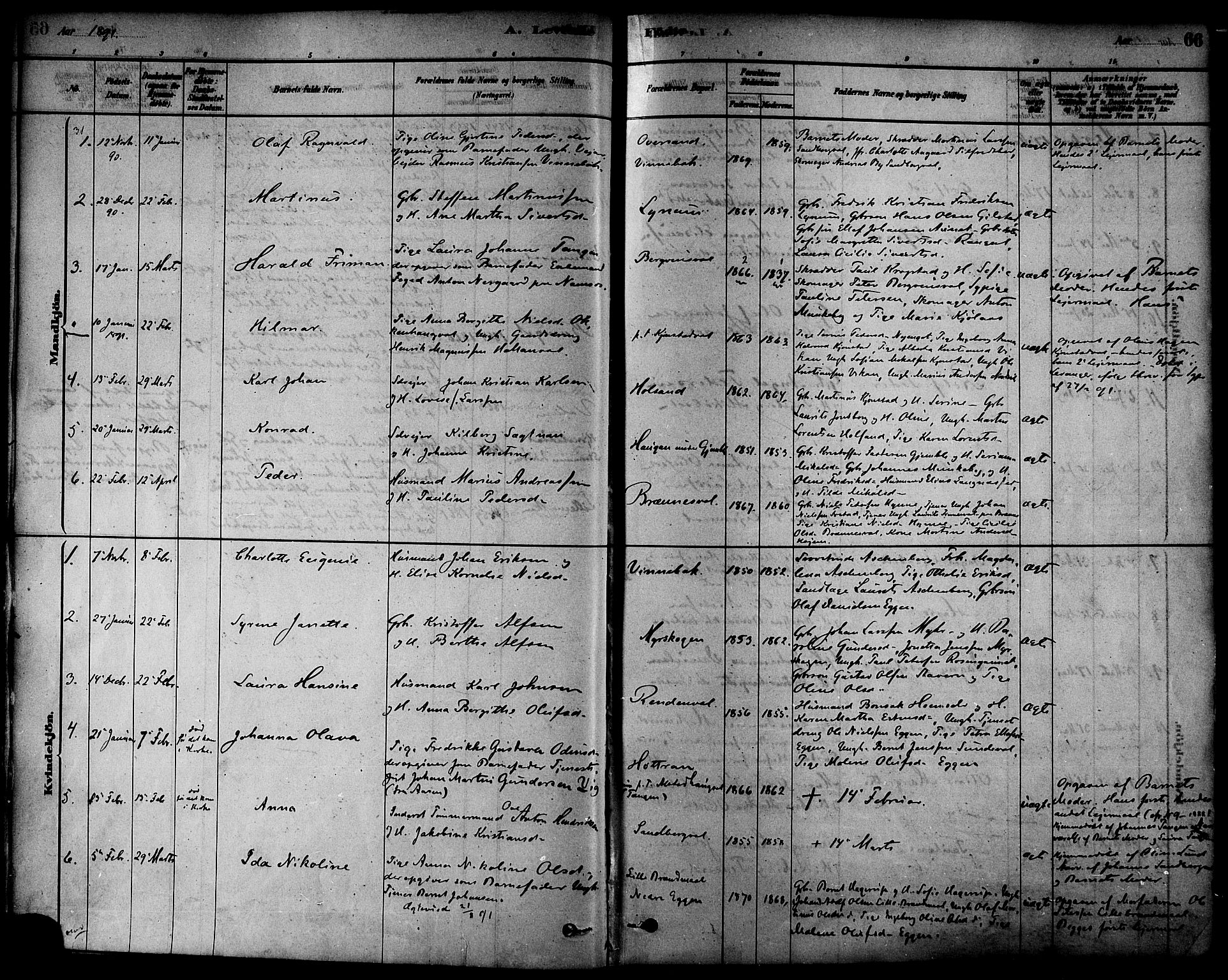Ministerialprotokoller, klokkerbøker og fødselsregistre - Nord-Trøndelag, SAT/A-1458/717/L0159: Parish register (official) no. 717A09, 1878-1898, p. 66