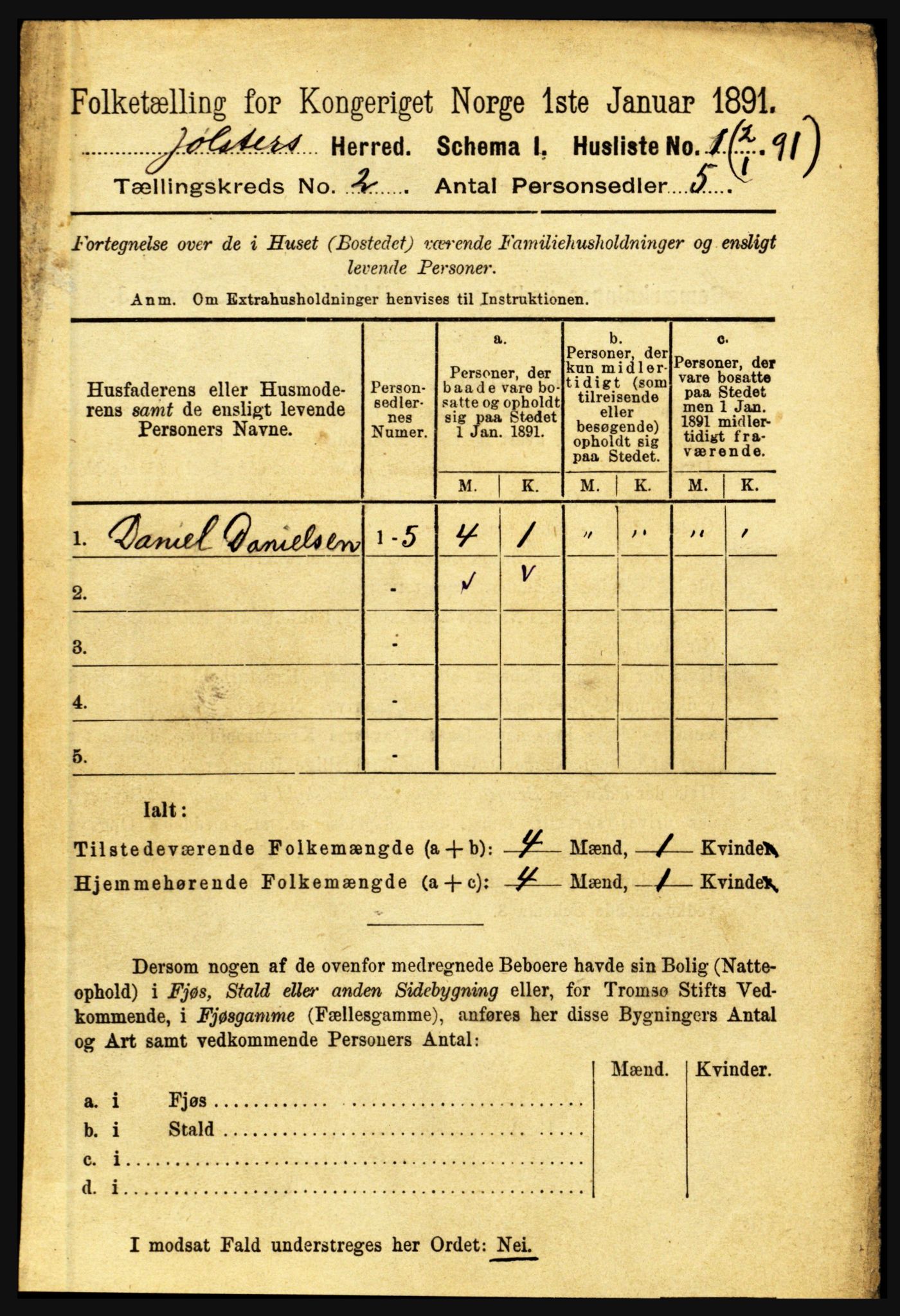 RA, 1891 census for 1431 Jølster, 1891, p. 515