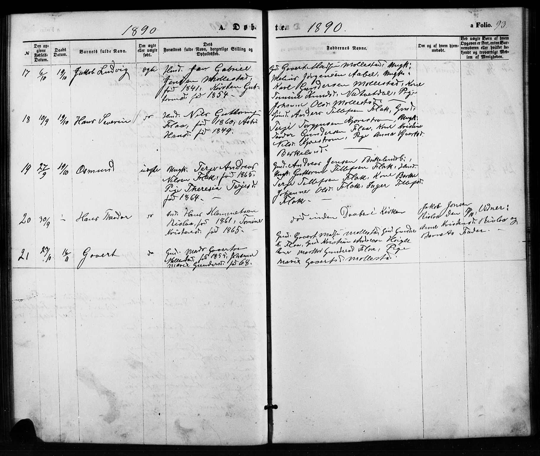 Birkenes sokneprestkontor, SAK/1111-0004/F/Fb/L0003: Parish register (copy) no. B 3, 1876-1892, p. 93