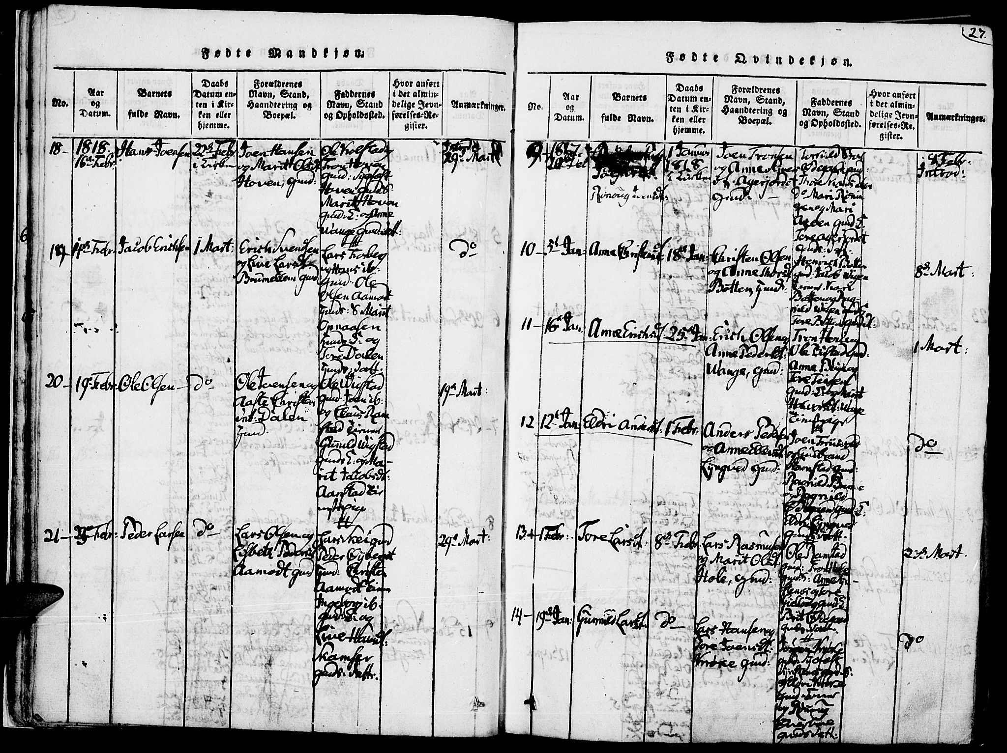 Lom prestekontor, SAH/PREST-070/K/L0004: Parish register (official) no. 4, 1815-1825, p. 27