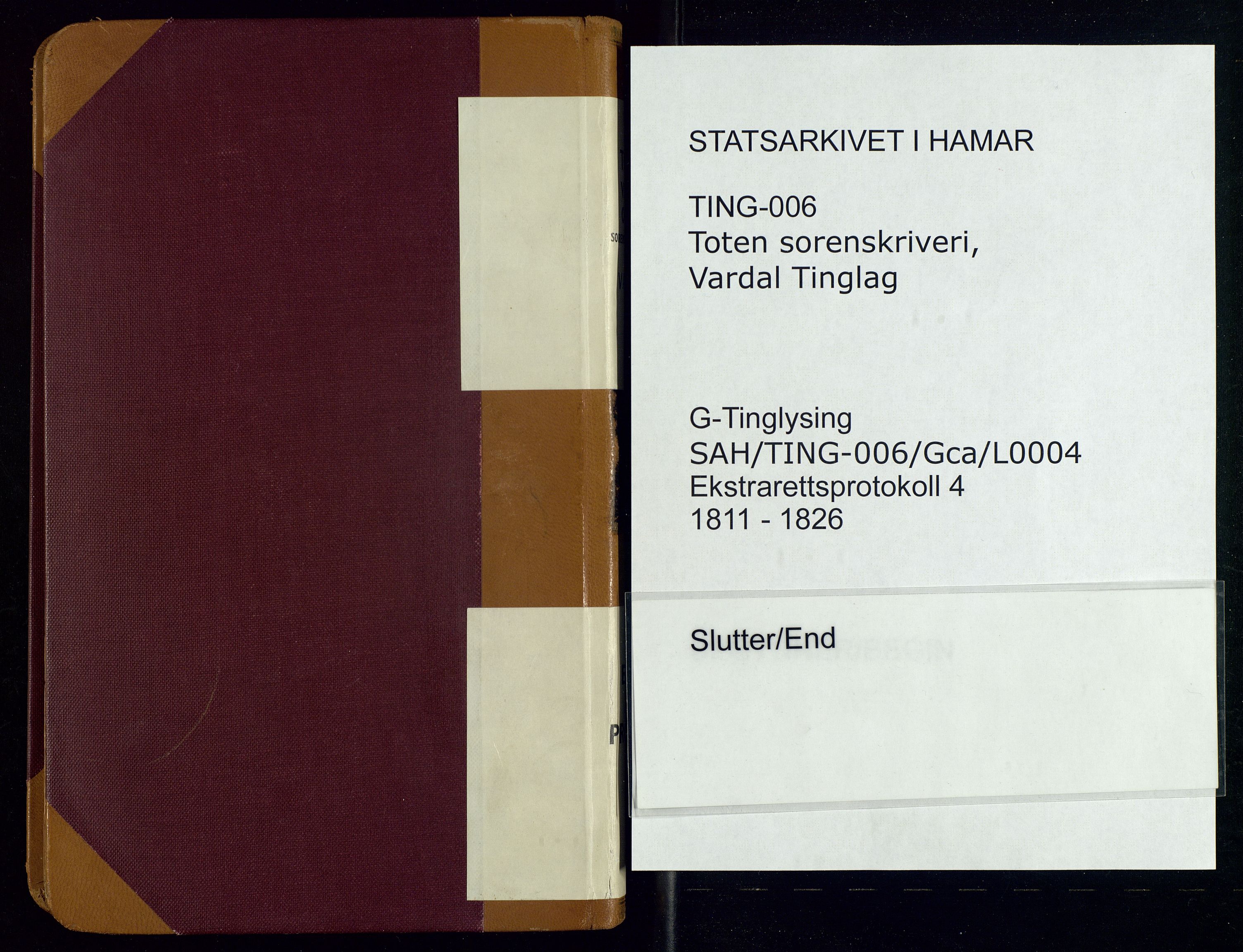 Toten tingrett, AV/SAH-TING-006/G/Gc/Gca/L0004: Ekstrarettsprotokoll - Vardal, 1811-1826