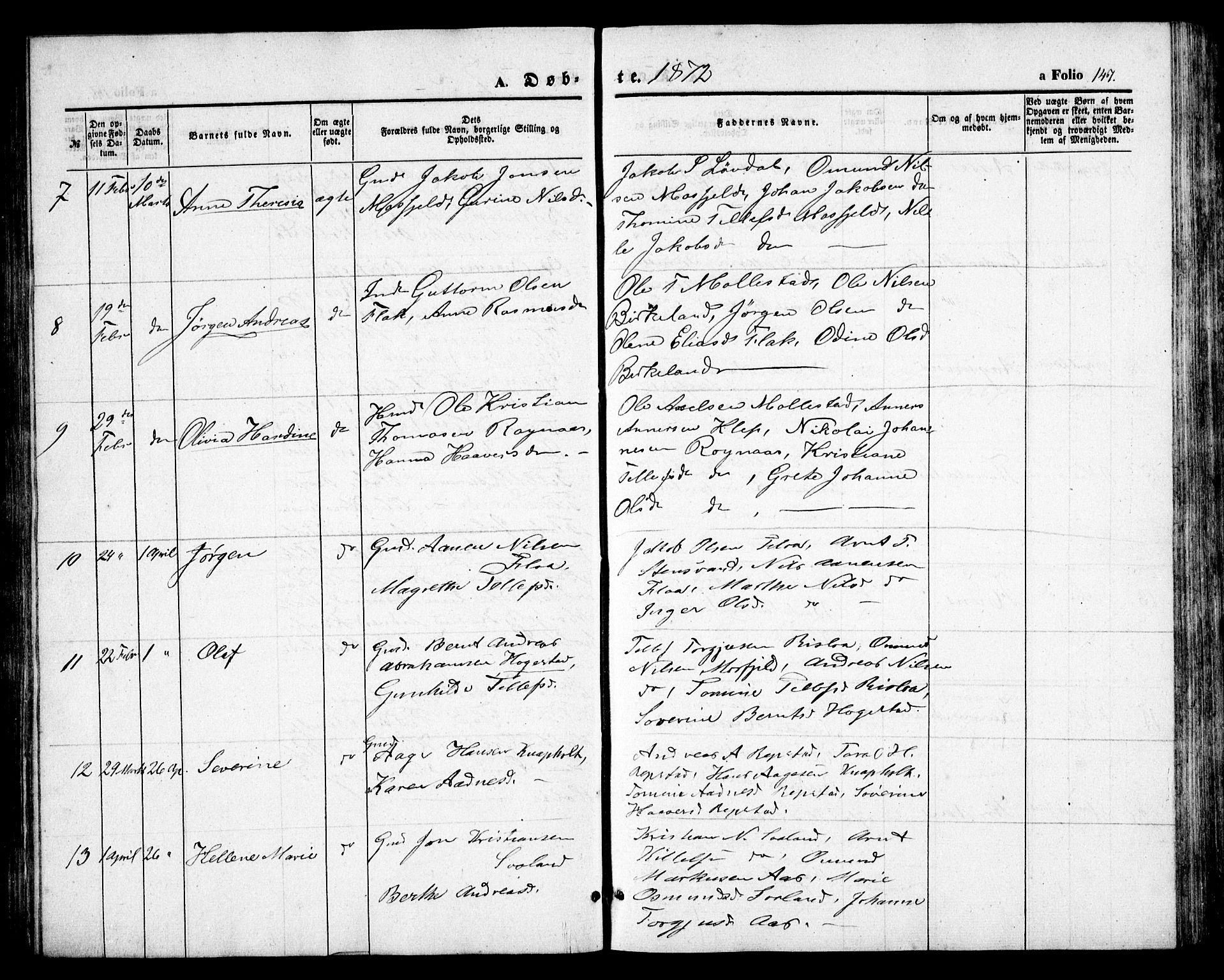 Birkenes sokneprestkontor, AV/SAK-1111-0004/F/Fb/L0002: Parish register (copy) no. B 2, 1849-1876, p. 147