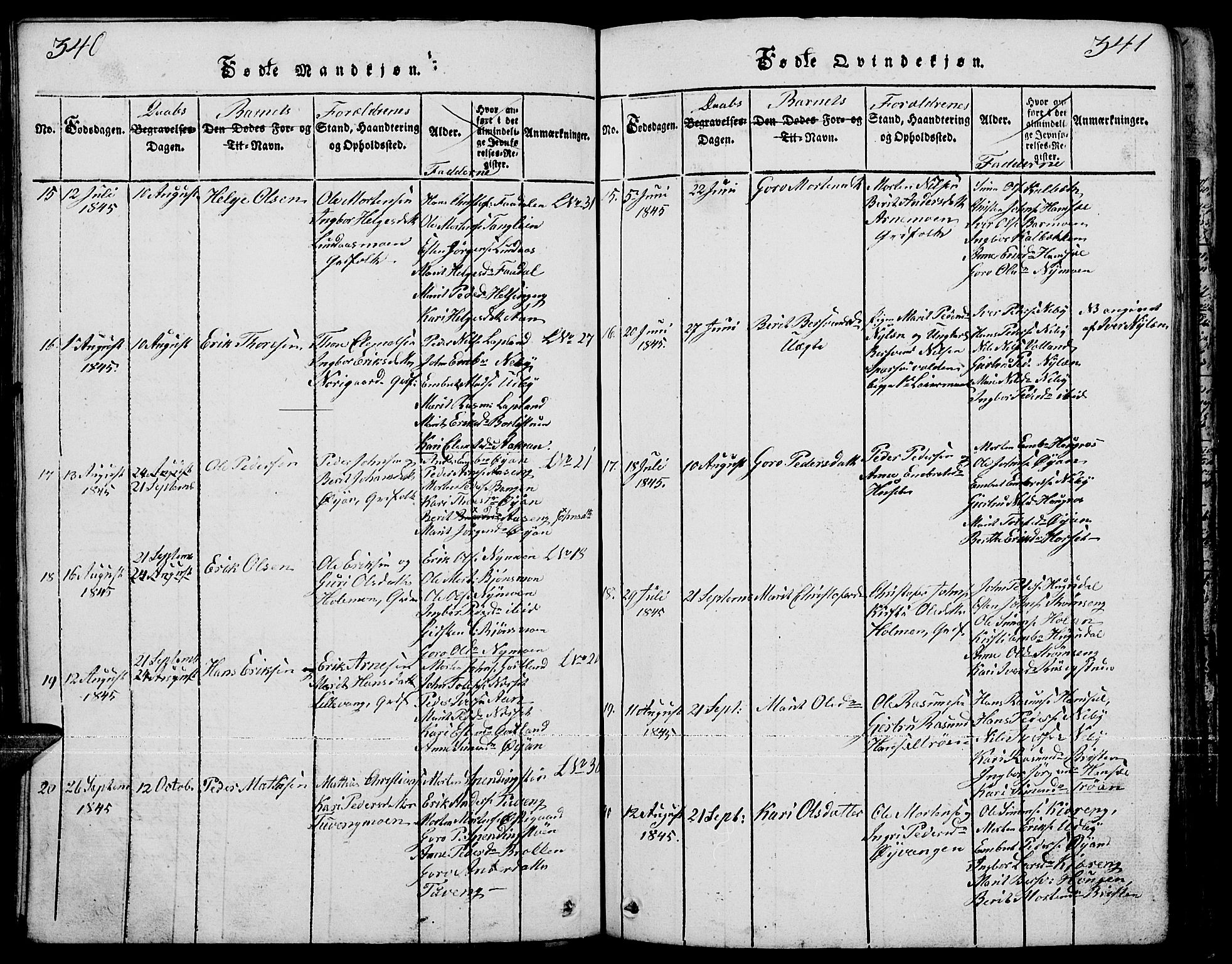 Tynset prestekontor, SAH/PREST-058/H/Ha/Hab/L0001: Parish register (copy) no. 1, 1814-1859, p. 340-341