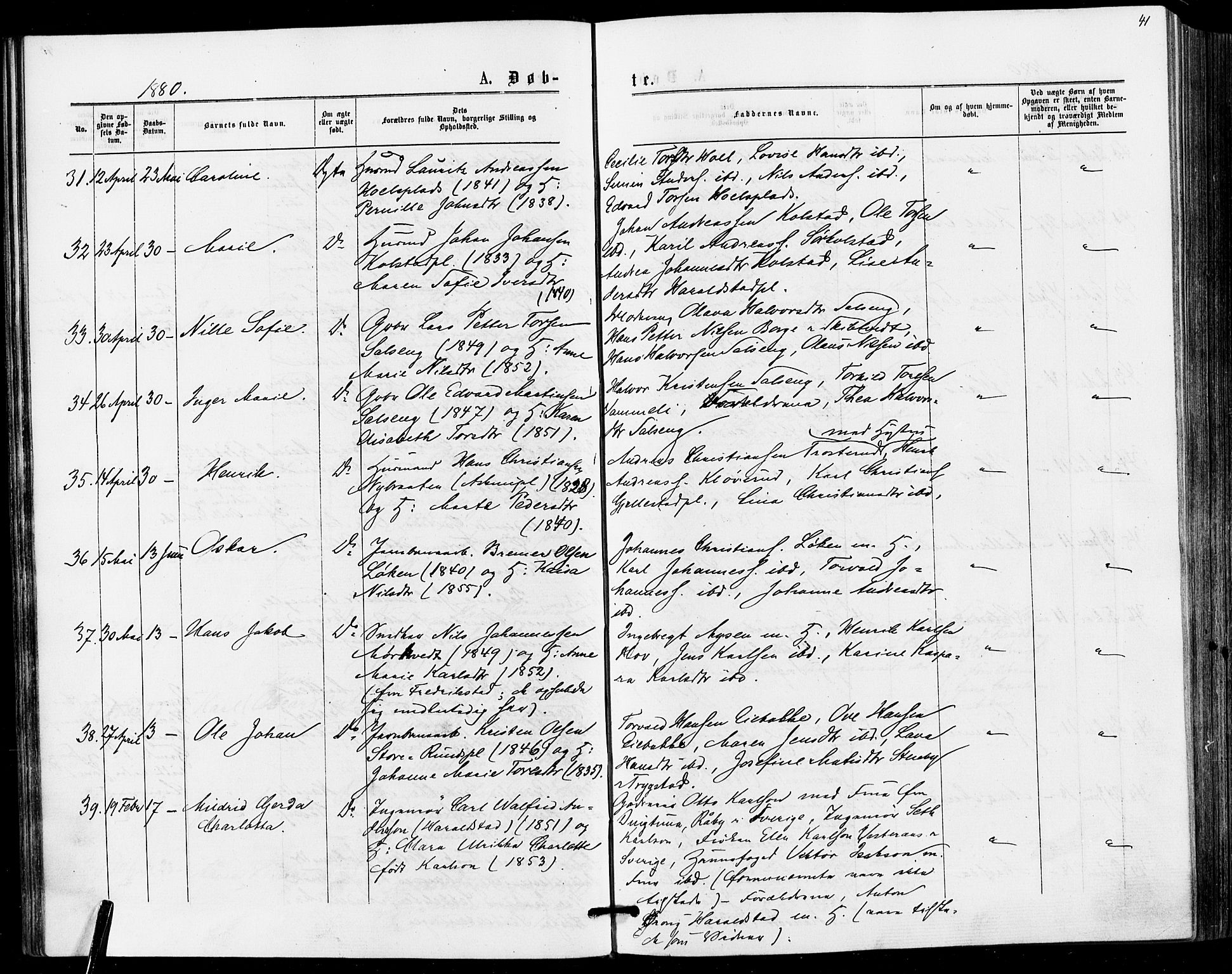 Askim prestekontor Kirkebøker, AV/SAO-A-10900/F/Fa/L0006: Parish register (official) no. 6, 1874-1881, p. 41