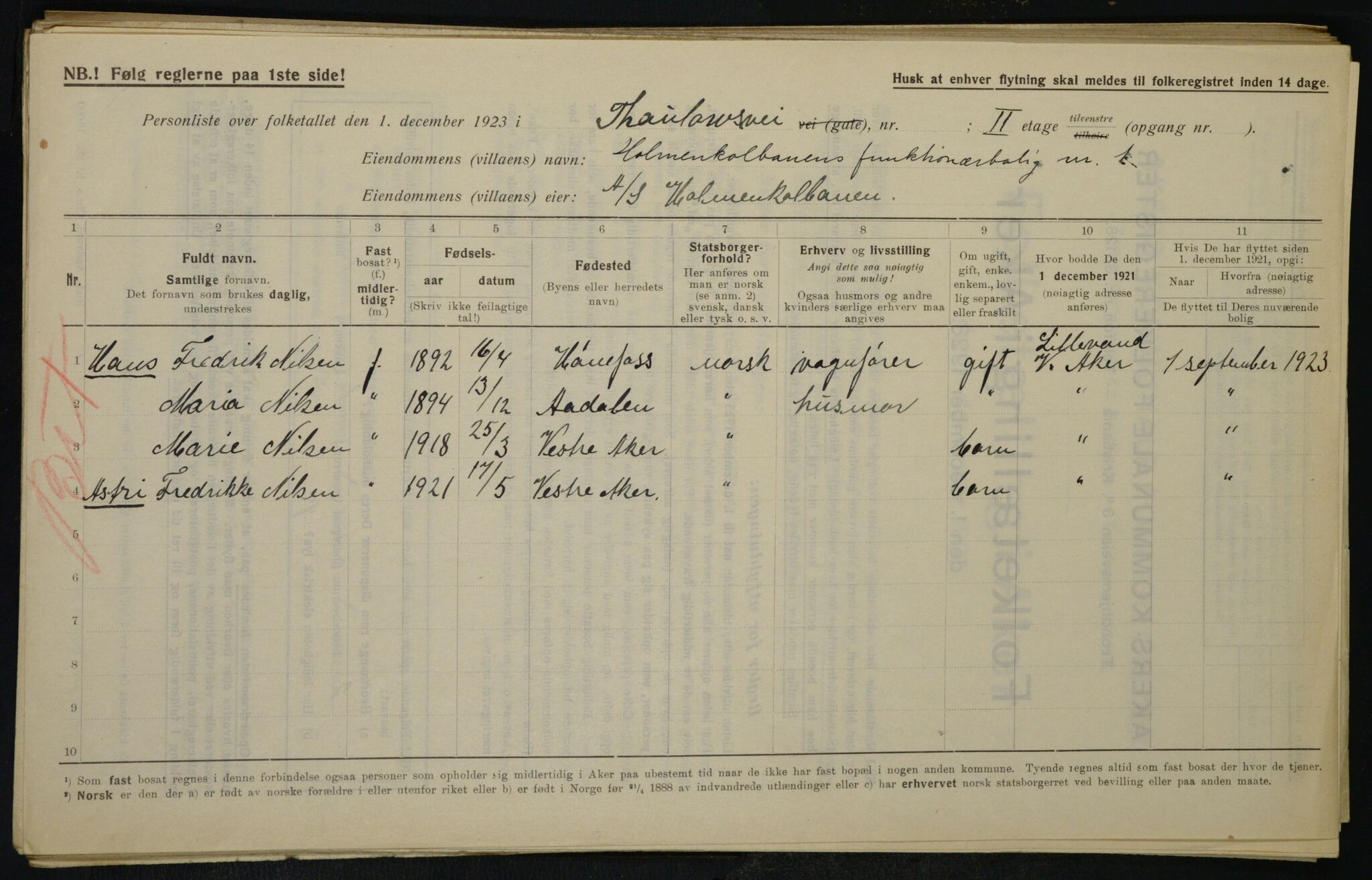 , Municipal Census 1923 for Aker, 1923, p. 19317