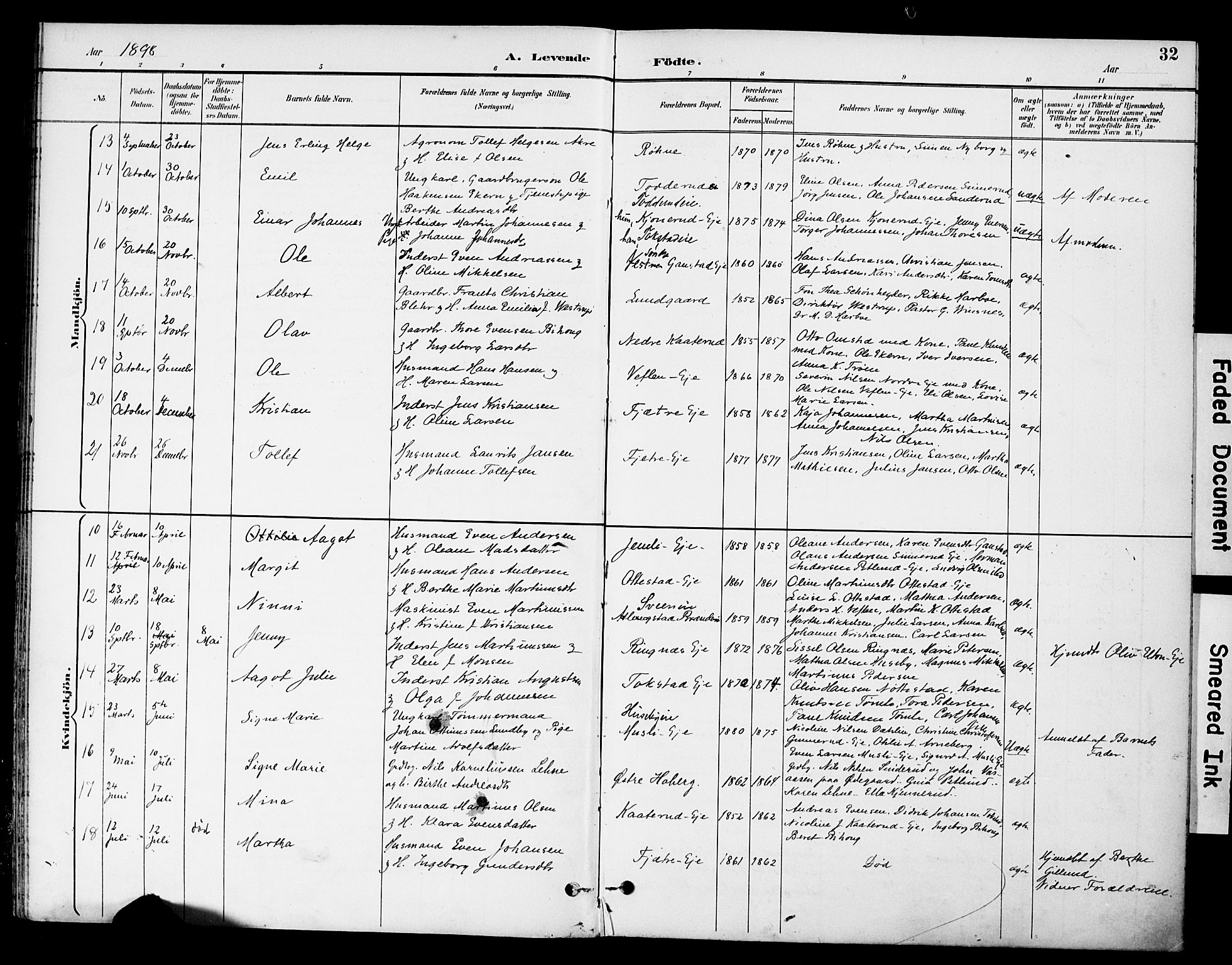 Stange prestekontor, AV/SAH-PREST-002/K/L0021: Parish register (official) no. 21, 1891-1902, p. 32