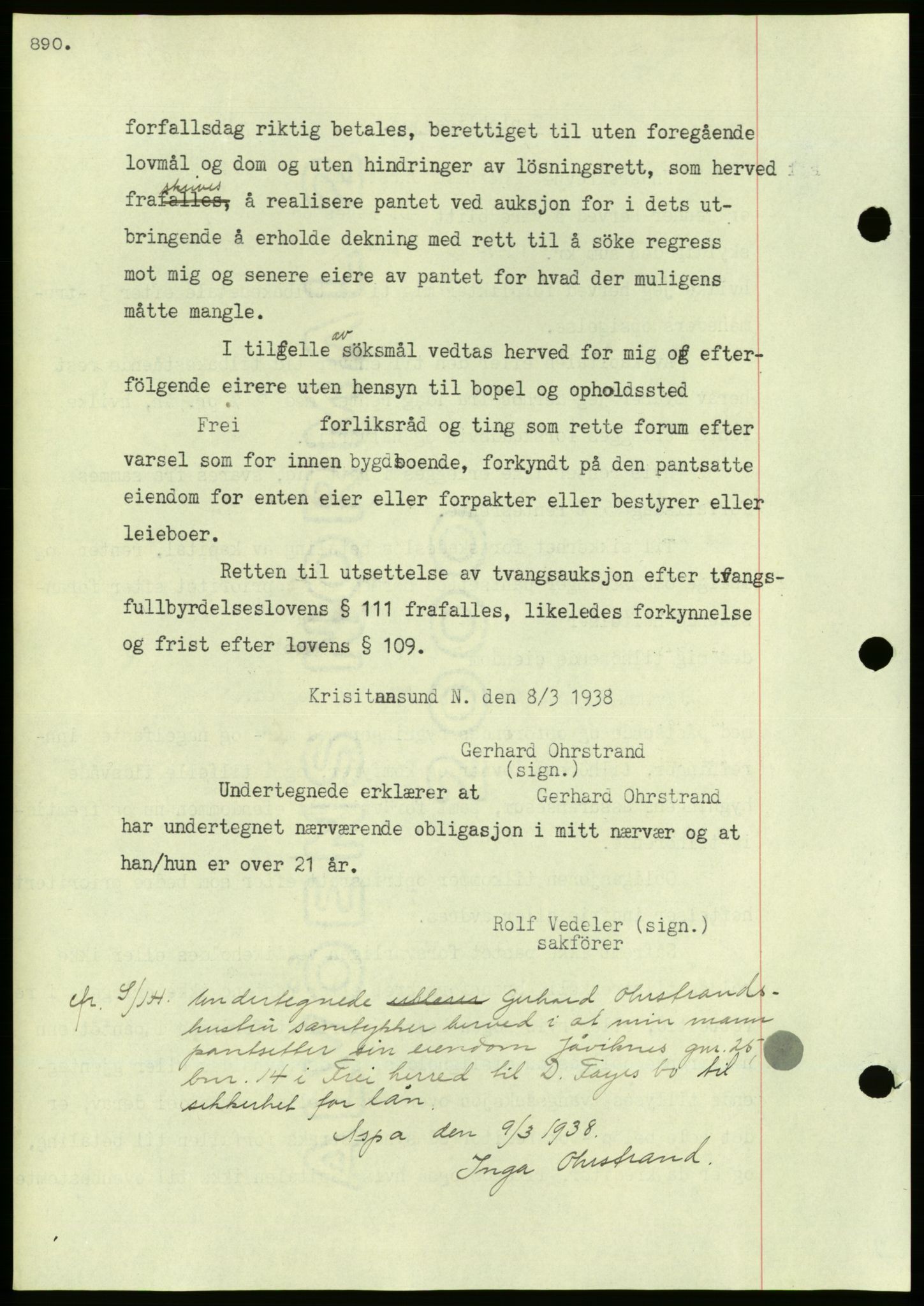 Nordmøre sorenskriveri, AV/SAT-A-4132/1/2/2Ca/L0092: Mortgage book no. B82, 1937-1938, Diary no: : 587/1938